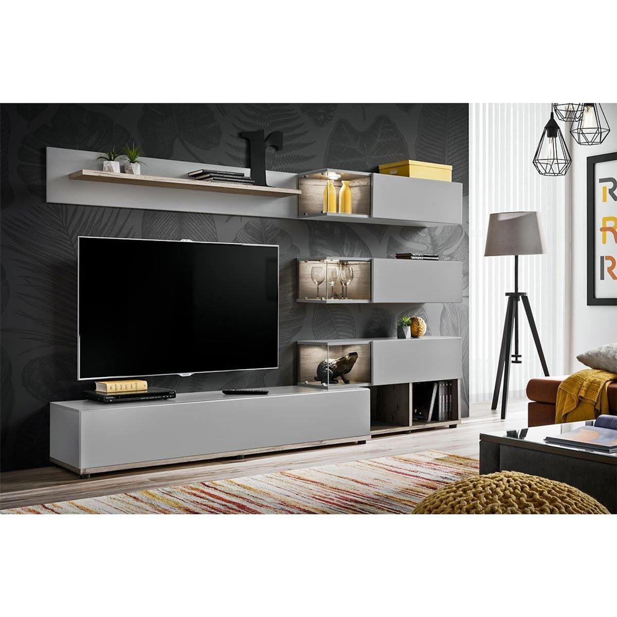 Paris Prix Ensemble Meuble TV Design  Silk  240cm Gris & Naturel