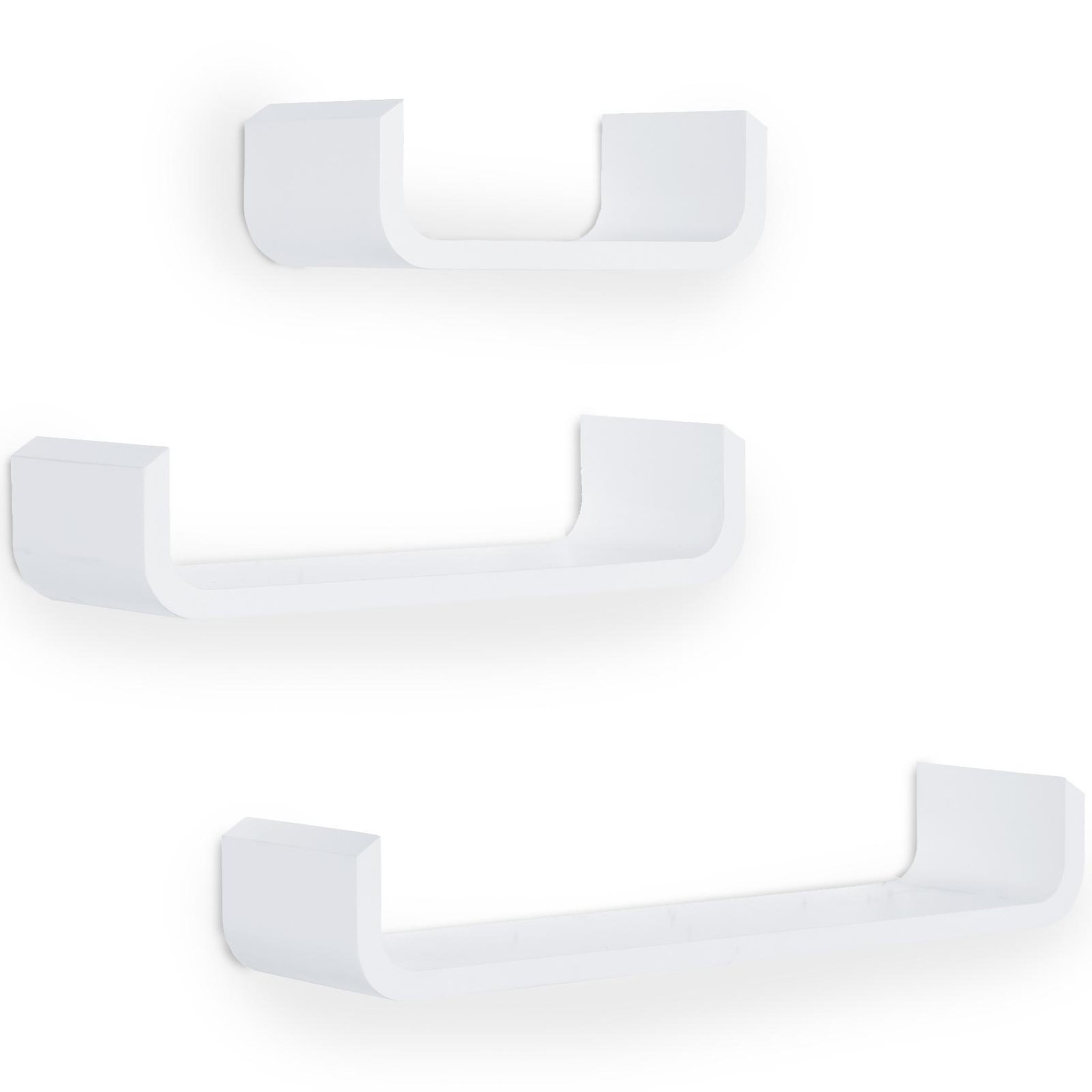 Voir la diapositive 1 : HOMCOM Lot de 3 étagères murales flottantes - design contemporain courbé - kit fixation inclus - MDF blanc