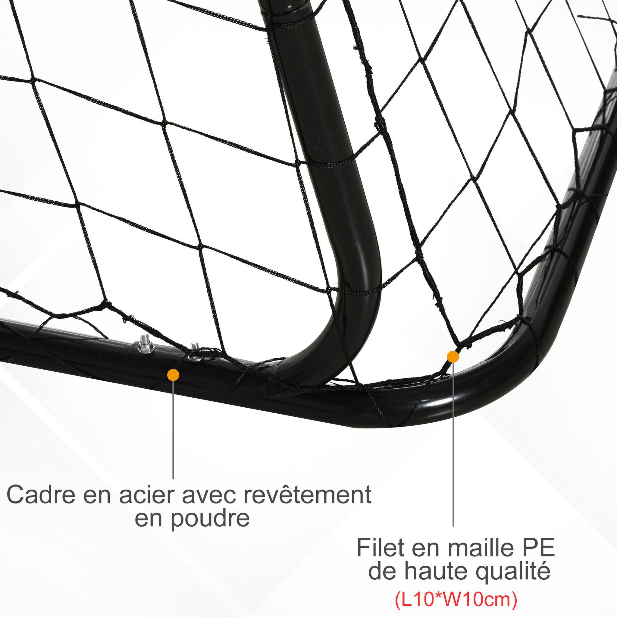 Voir la diapositive 4 : HOMCOM But de football - cage de foot avec cible dim. 240 x 88 x 174 cm - acier thermolaqué noir polyester blanc