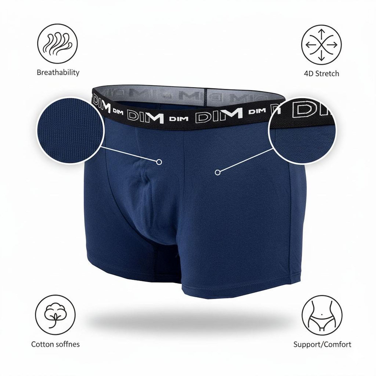 DIM Lot de 3 boxers DIM en coton stretch