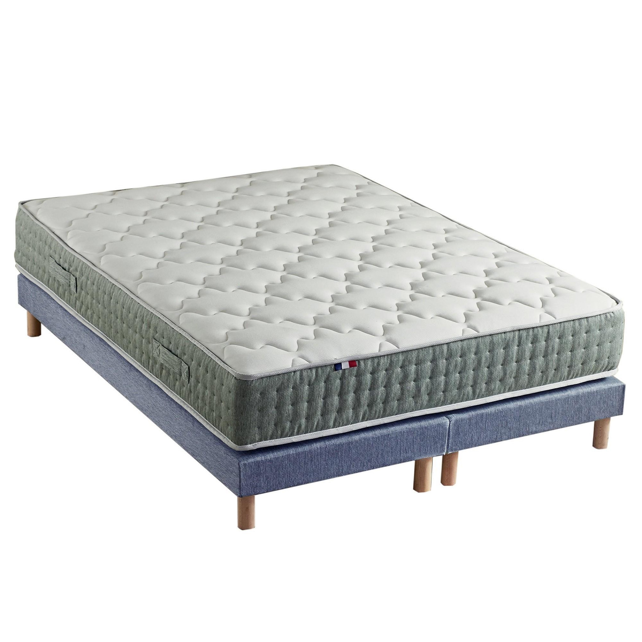 Voir la diapositive 1 : IDLITERIE Ensemble + matelas Ressort 7 zones Face Hiver/Eté différente HYGGE Fabriqué en France