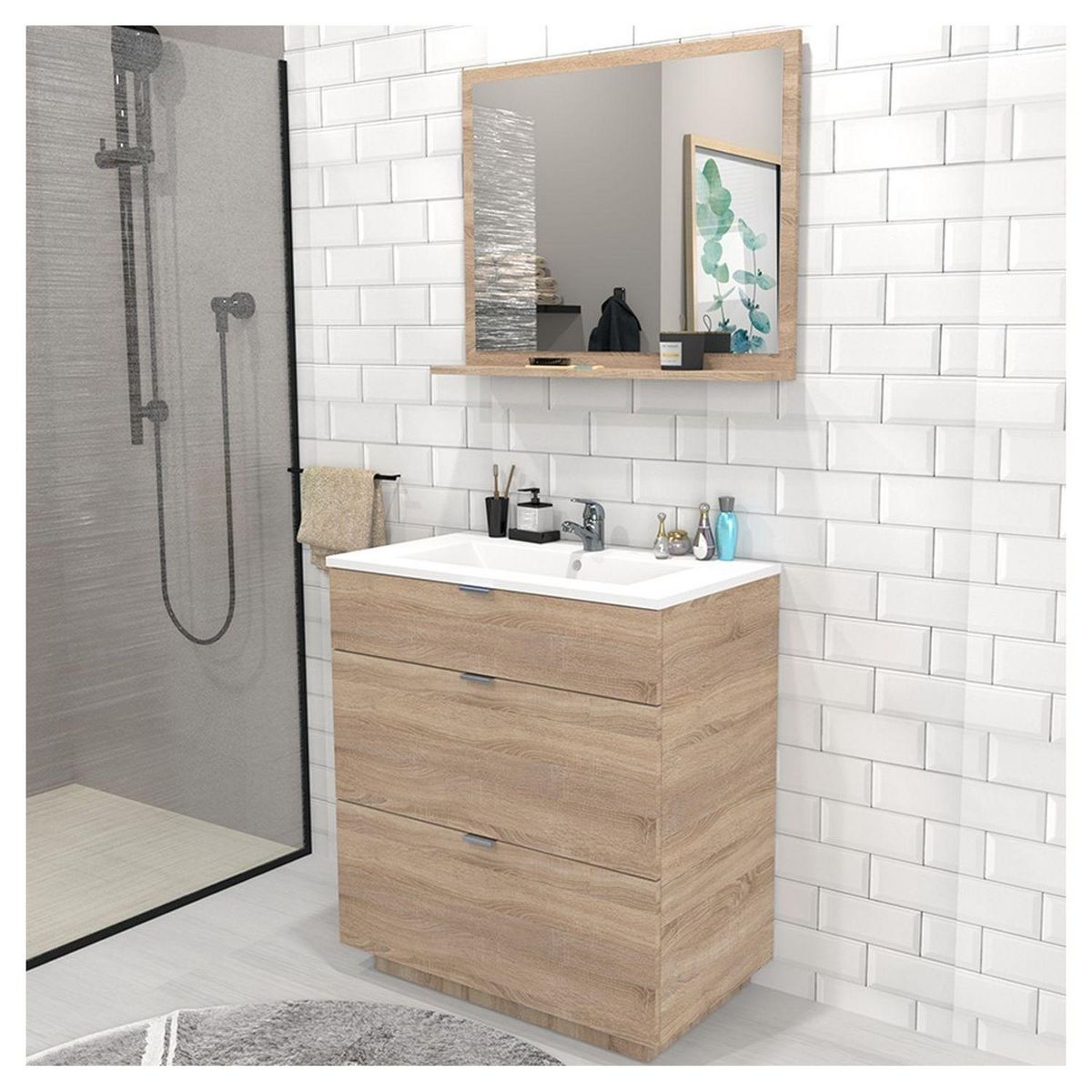 Meuble de salle de bain sous vasque 3 tiroirs + vasque L80cm FARO