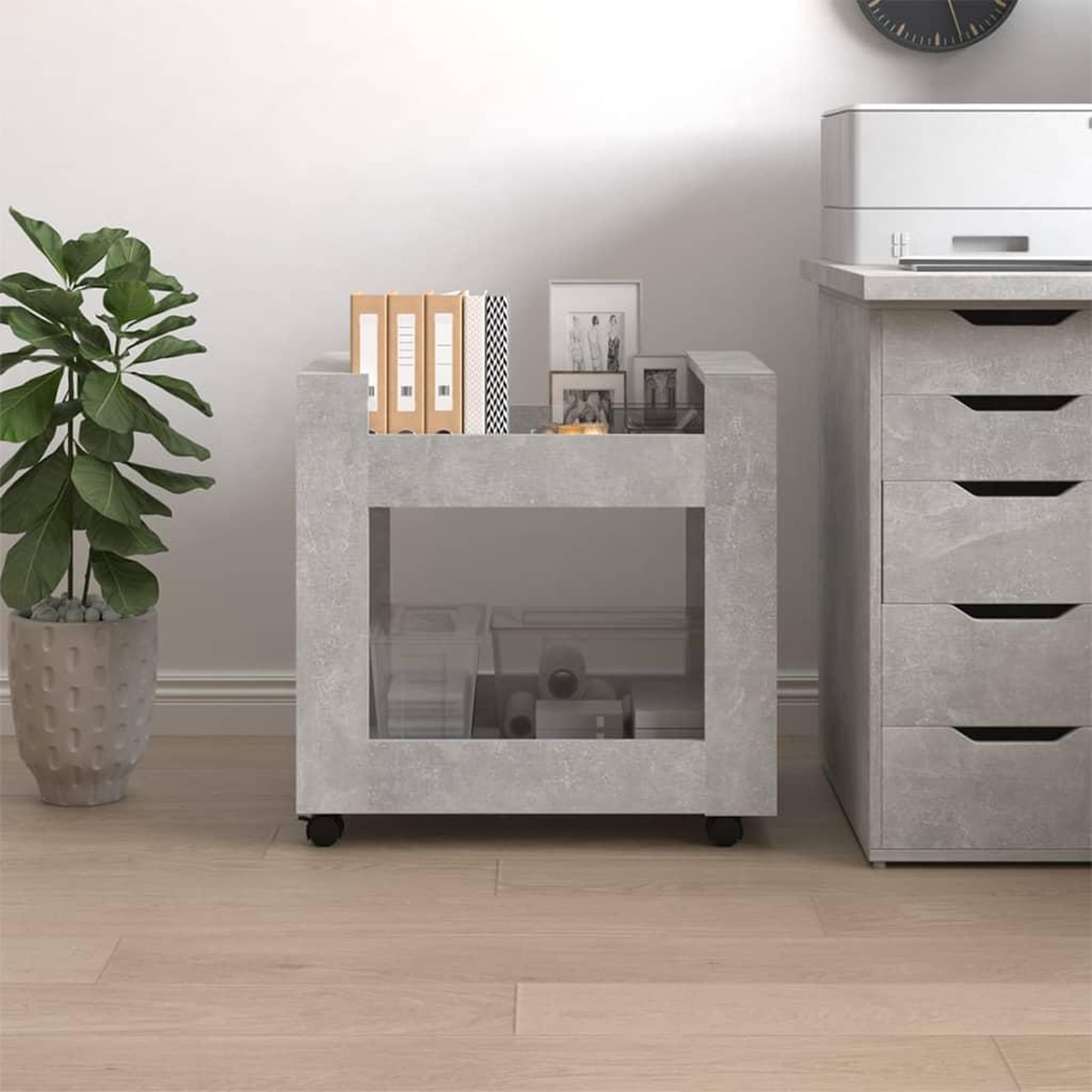 Voir la diapositive 4 : VIDAXL Chariot de bureau Gris beton 60x45x60 cm Bois d'ingenierie