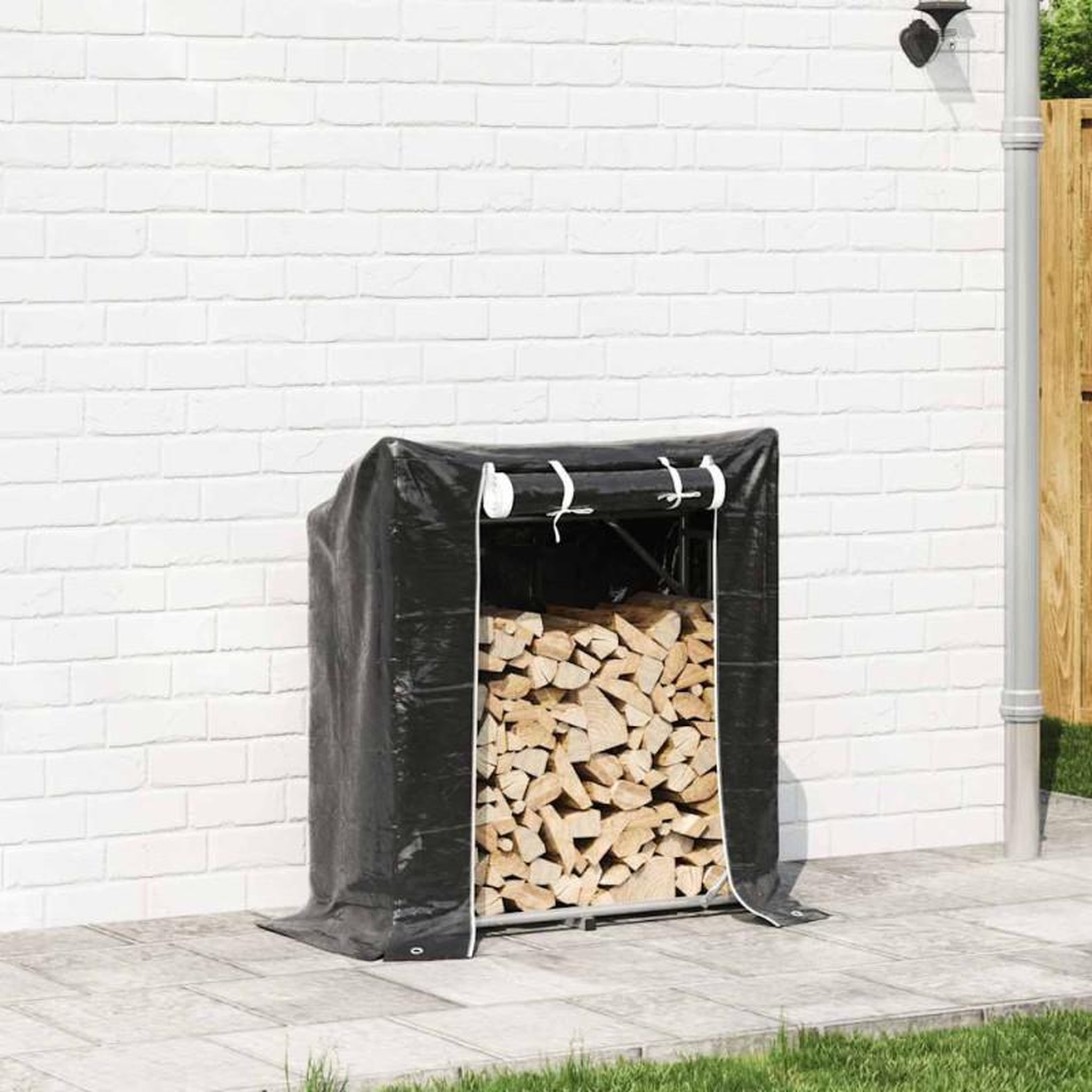 Voir la diapositive 3 : VIDAXL Portant de bois de chauffage et housse de pluie acier galvanisé