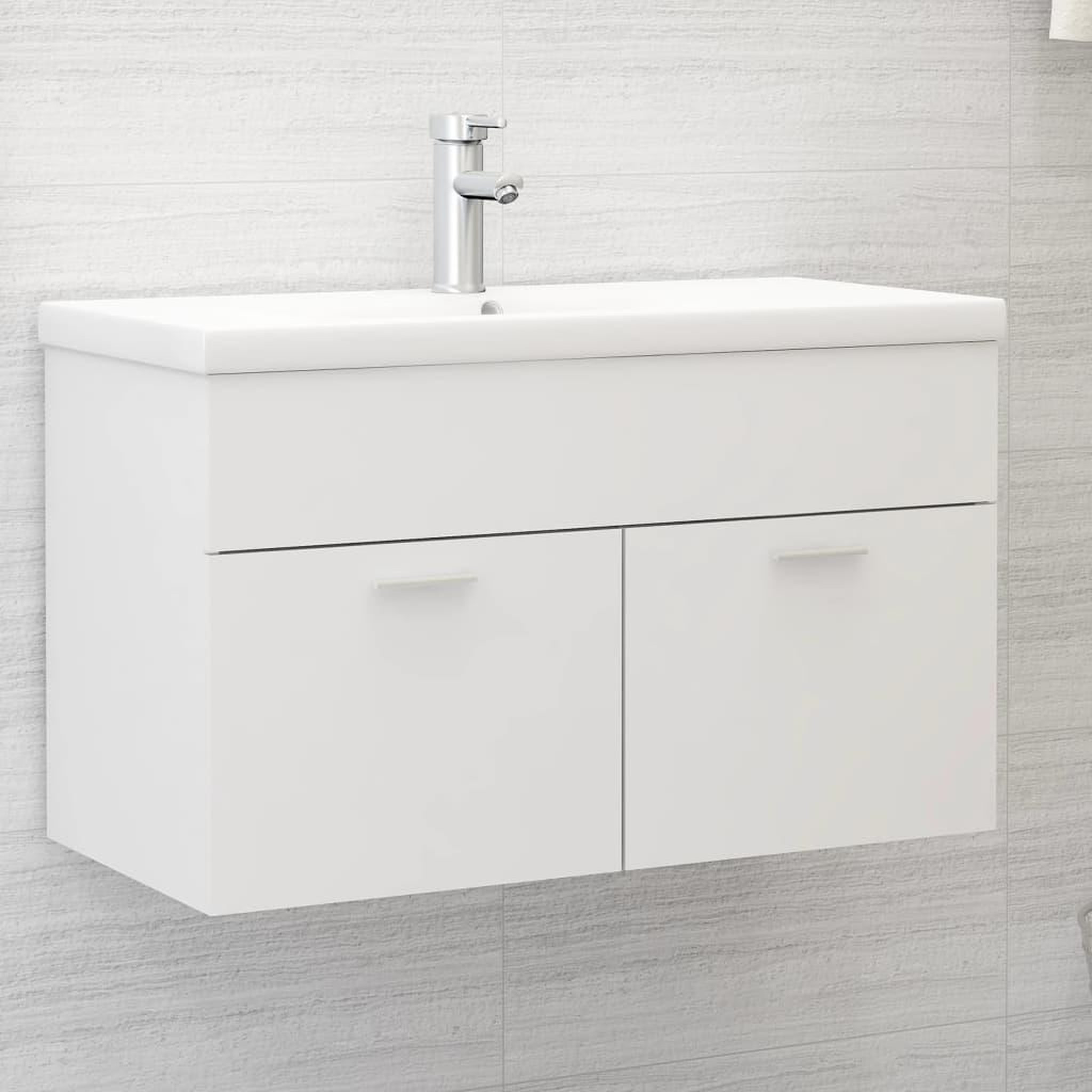 Voir la diapositive 1 : VIDAXL Armoire d'evier avec lavabo integre Blanc Agglomere