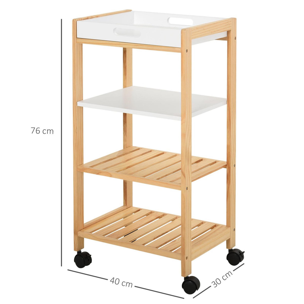 HOMCOM HOMCOM Chariot de service desserte de cuisine à roulettes 3 étagères + plateau amovible bois de pin MDF blanc