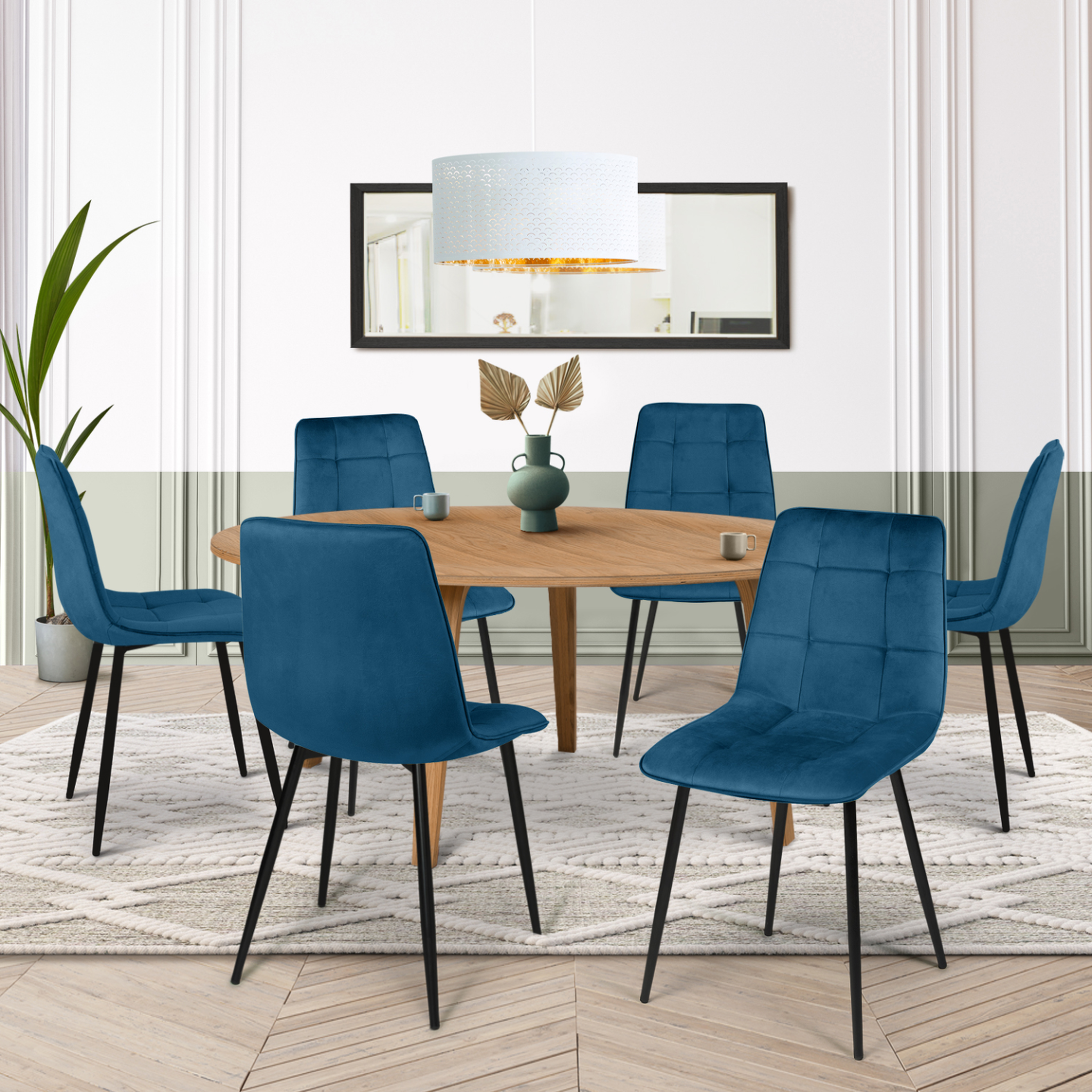 Voir la diapositive 2 : ID MARKET Lot de 6 chaises mila en velours bleu pour salle à manger