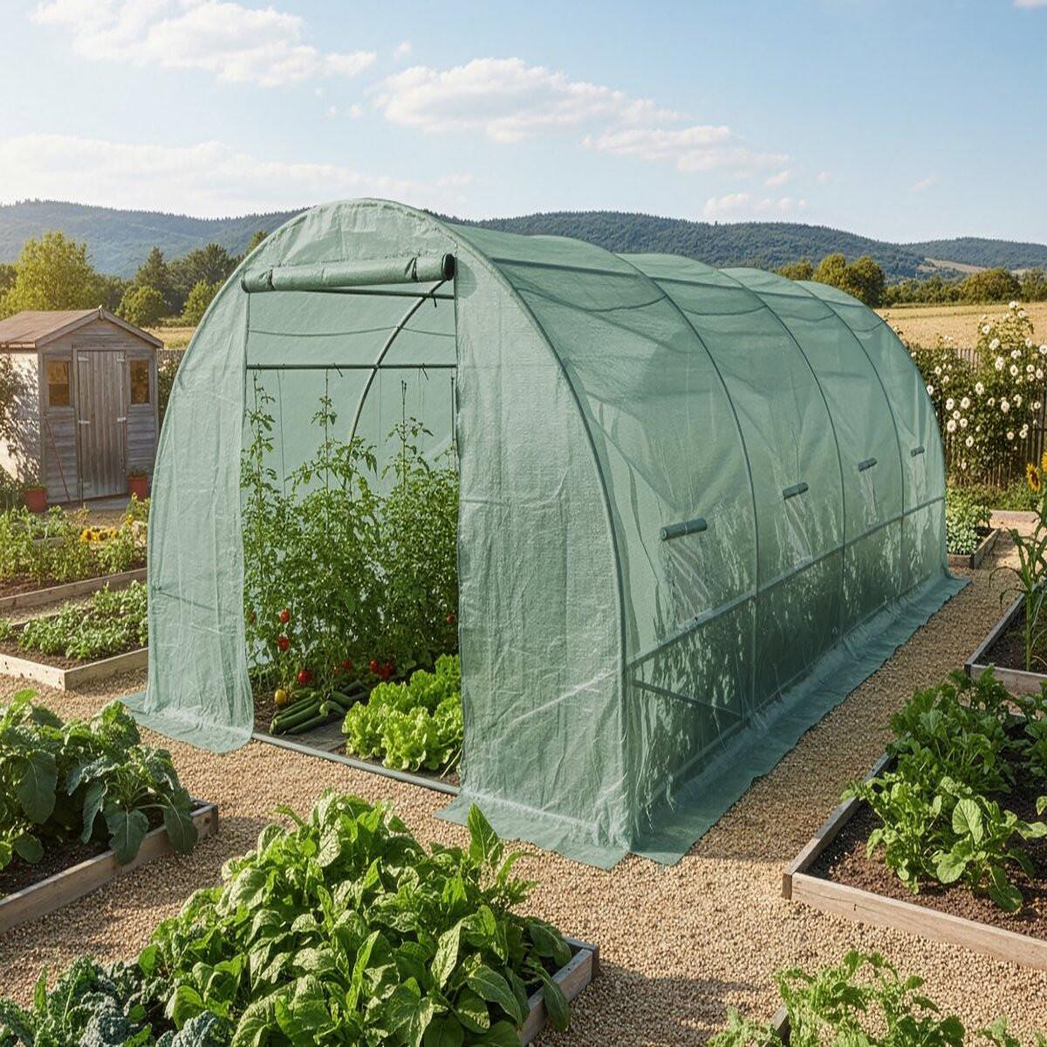 Voir la diapositive 2 : Habitat et Jardin Bâche pour serre tunnel de jardin  lys  - 18 m² - 130g - vert
