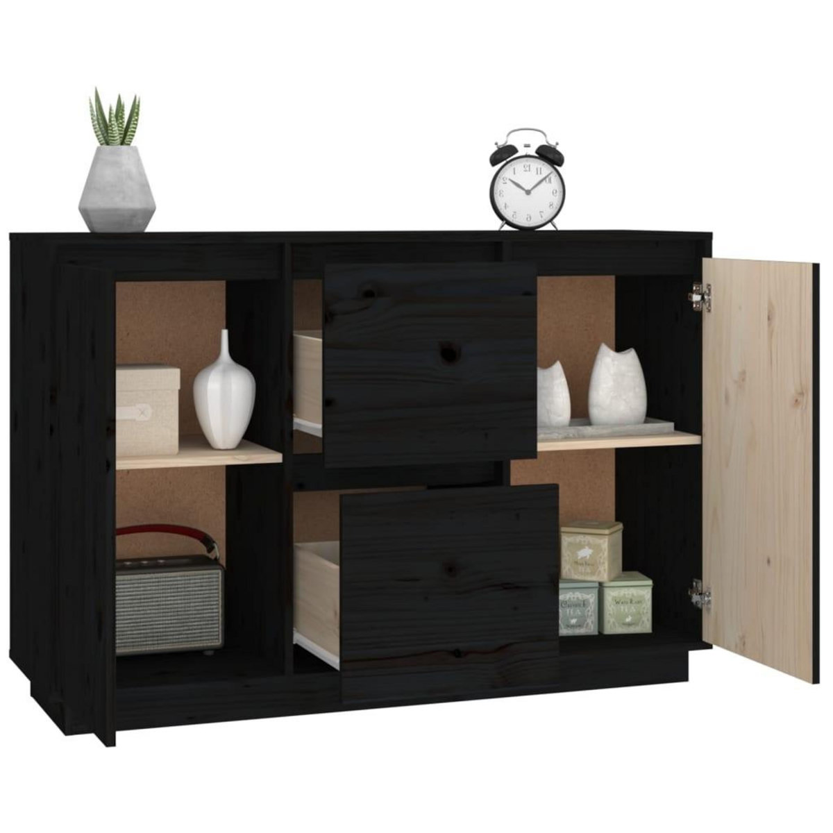 VIDAXL Buffet Noir 111x34x75 cm Bois massif de pin