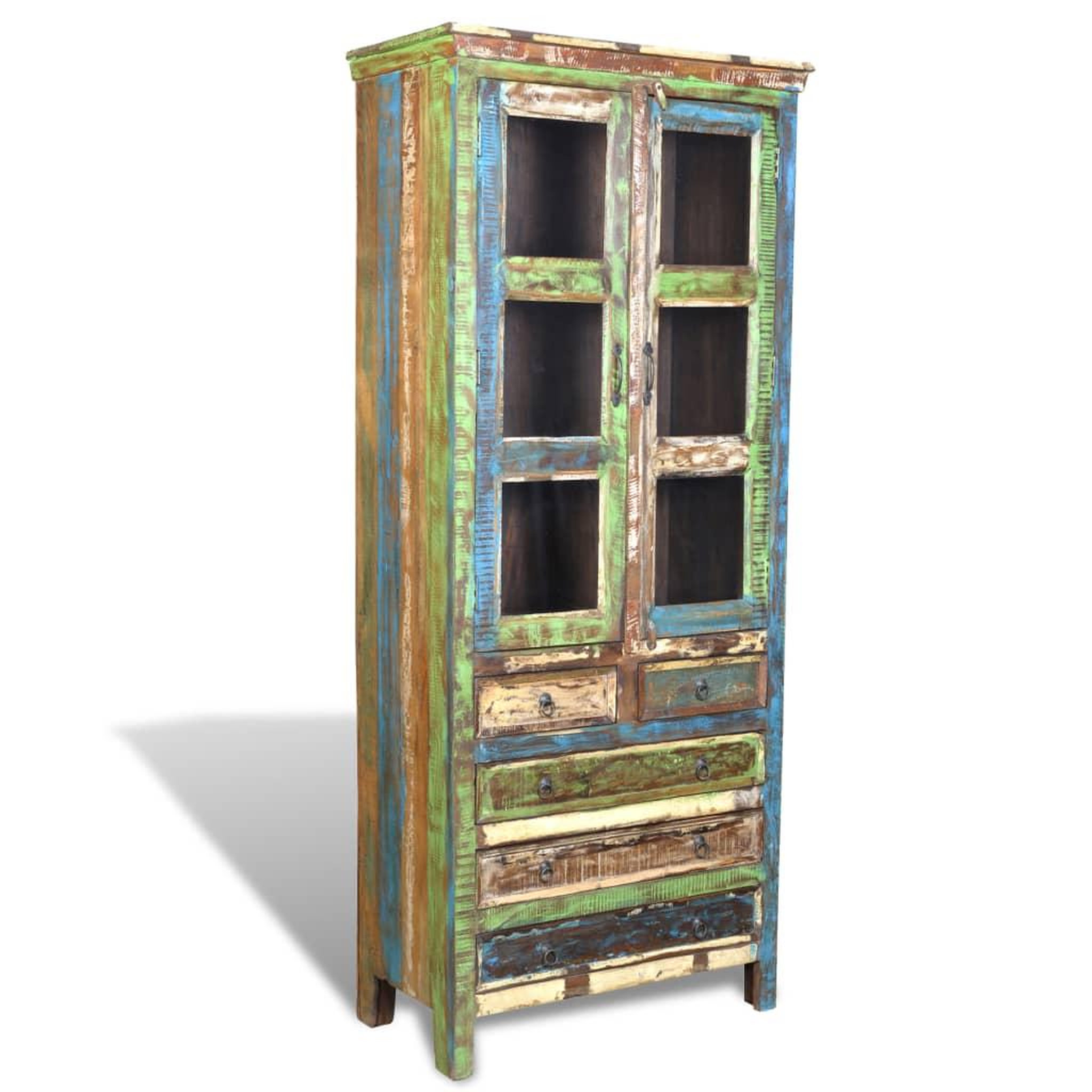 Voir la diapositive 2 : VIDAXL Bibliotheque multicolore 5 tiroirs et 2 portes Bois recupere