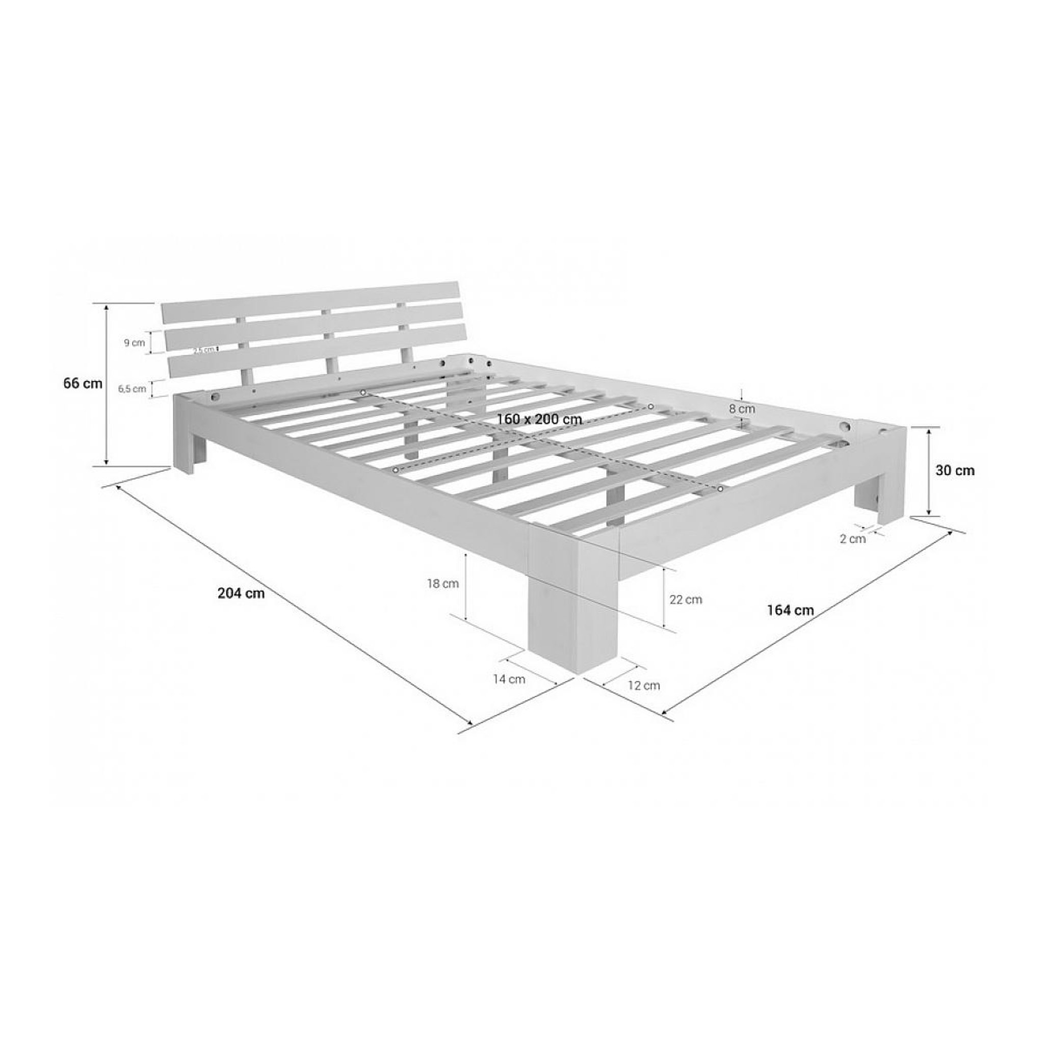 Voir la diapositive 3 : HomeStyle4U Lit double en bois massif 160x200cm blanc pin lit futon a lattes cadre de lit