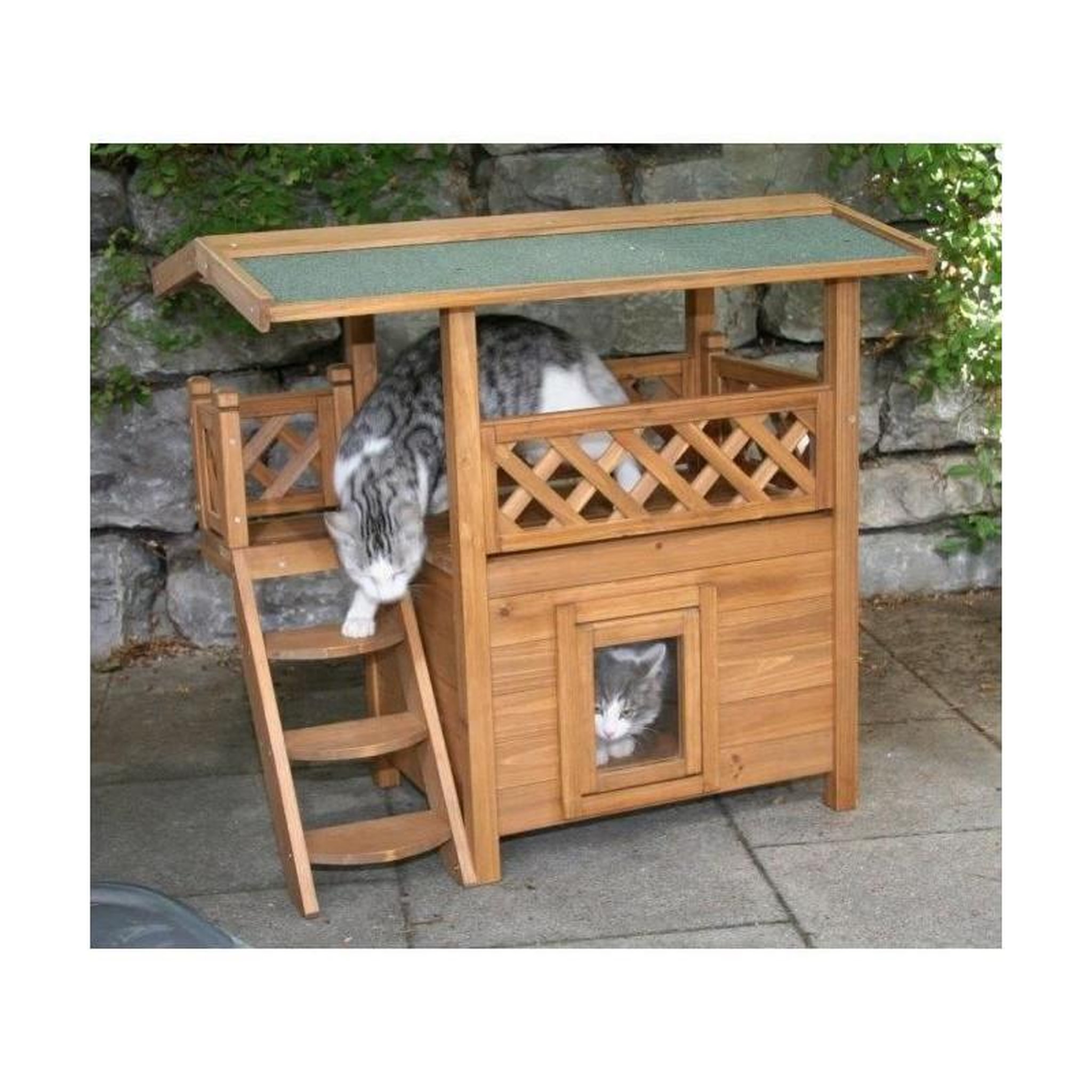 Voir la diapositive 3 : KERBL Maisonnette pour chat - KERBL - Lodge - Bois - Marron / Vert - 77 x 50 x 73 cm