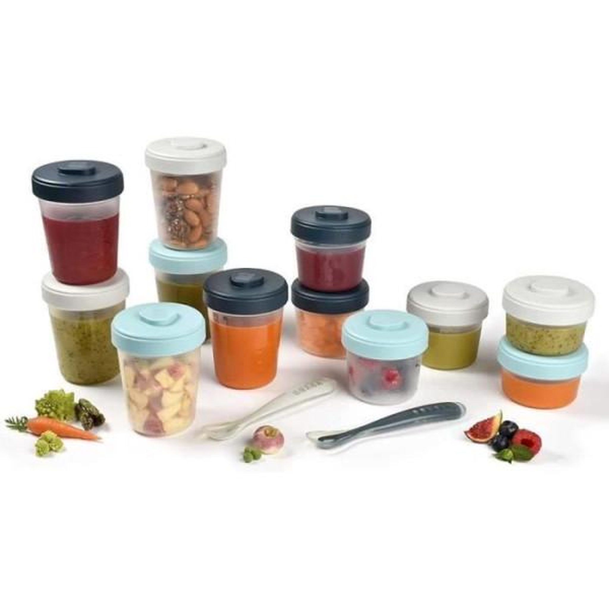 Voir la diapositive 2 : MARKET24 Béaba - lot 12 portions conservation et 2 cuilleres silicone - pack 1er repas - storm
