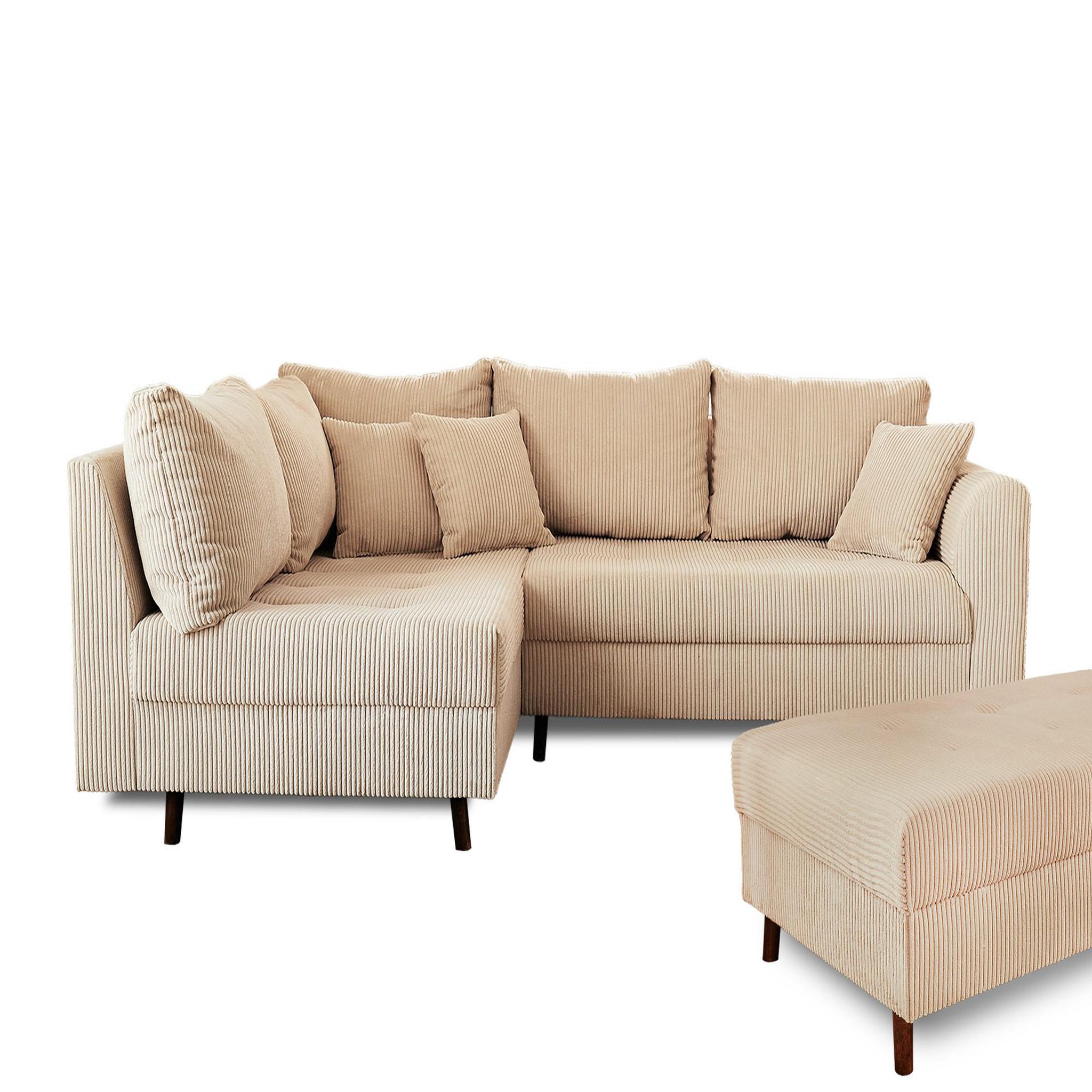 Voir la diapositive 6 : BEST MOBILIER Rune - canapé d'angle gauche - 4 places - avec pouf d'appoint - en velours côtelé