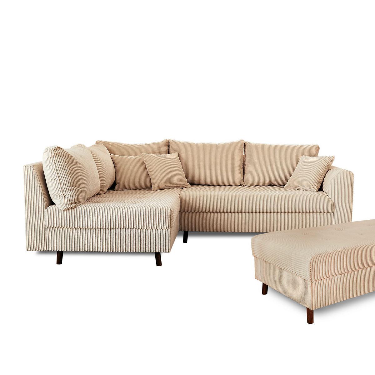 LISA DESIGN Rune - canapé d'angle gauche - 4 places - avec pouf d'appoint - en velours côtelé