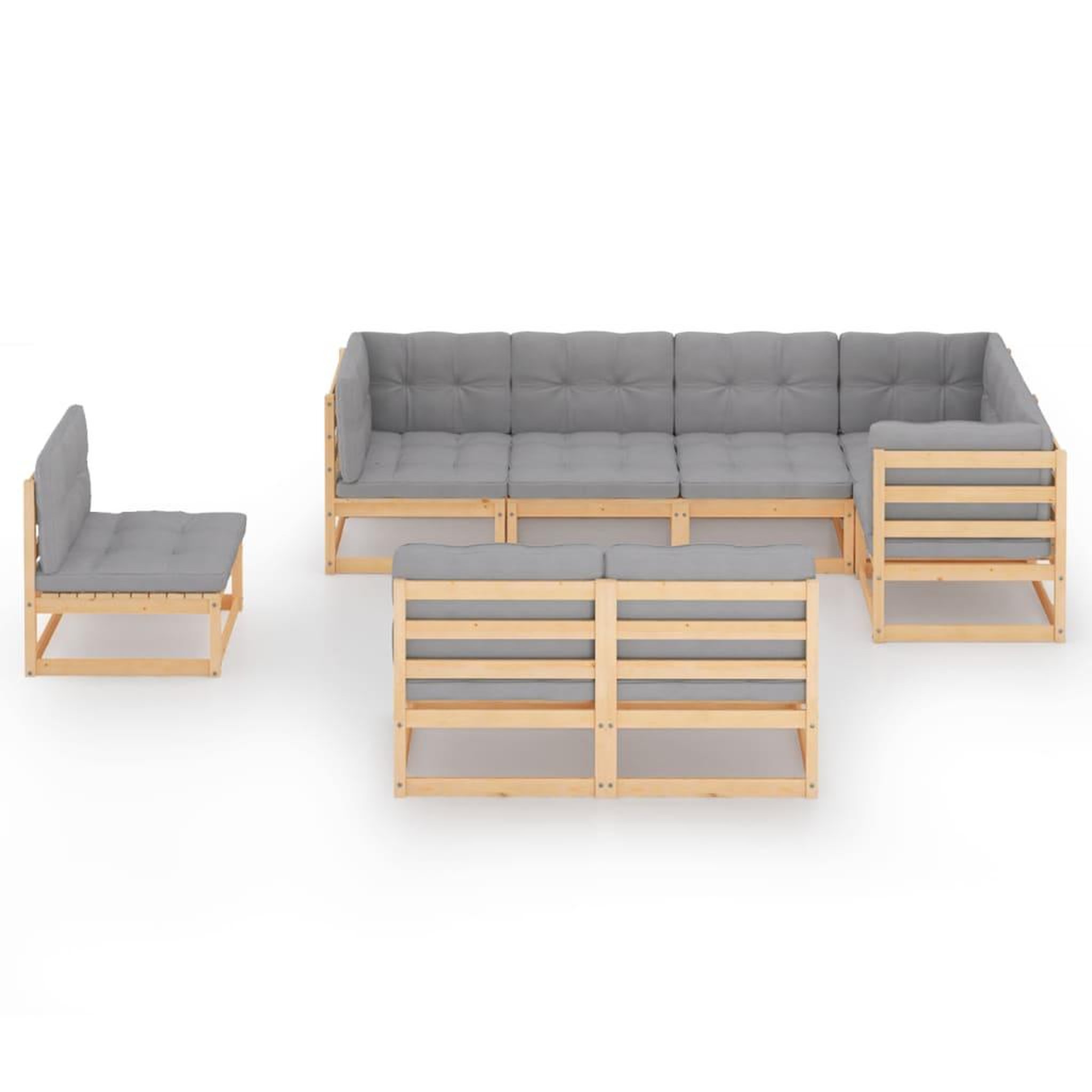 Voir la diapositive 3 : VIDAXL Salon de jardin 8 pcs avec coussins Bois de pin massif