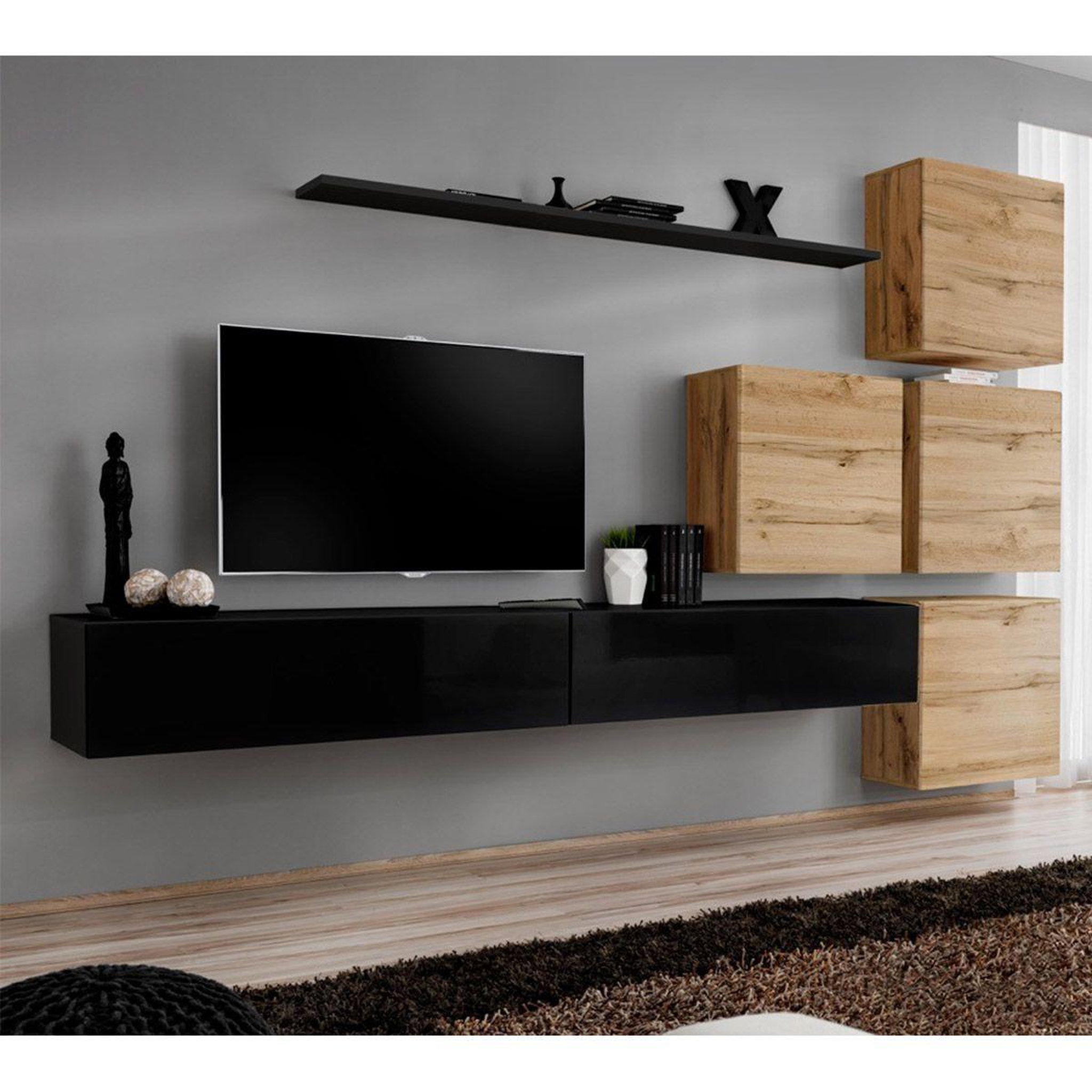 Paris Prix Meuble tv mural design  switch ix  310cm noir & naturel