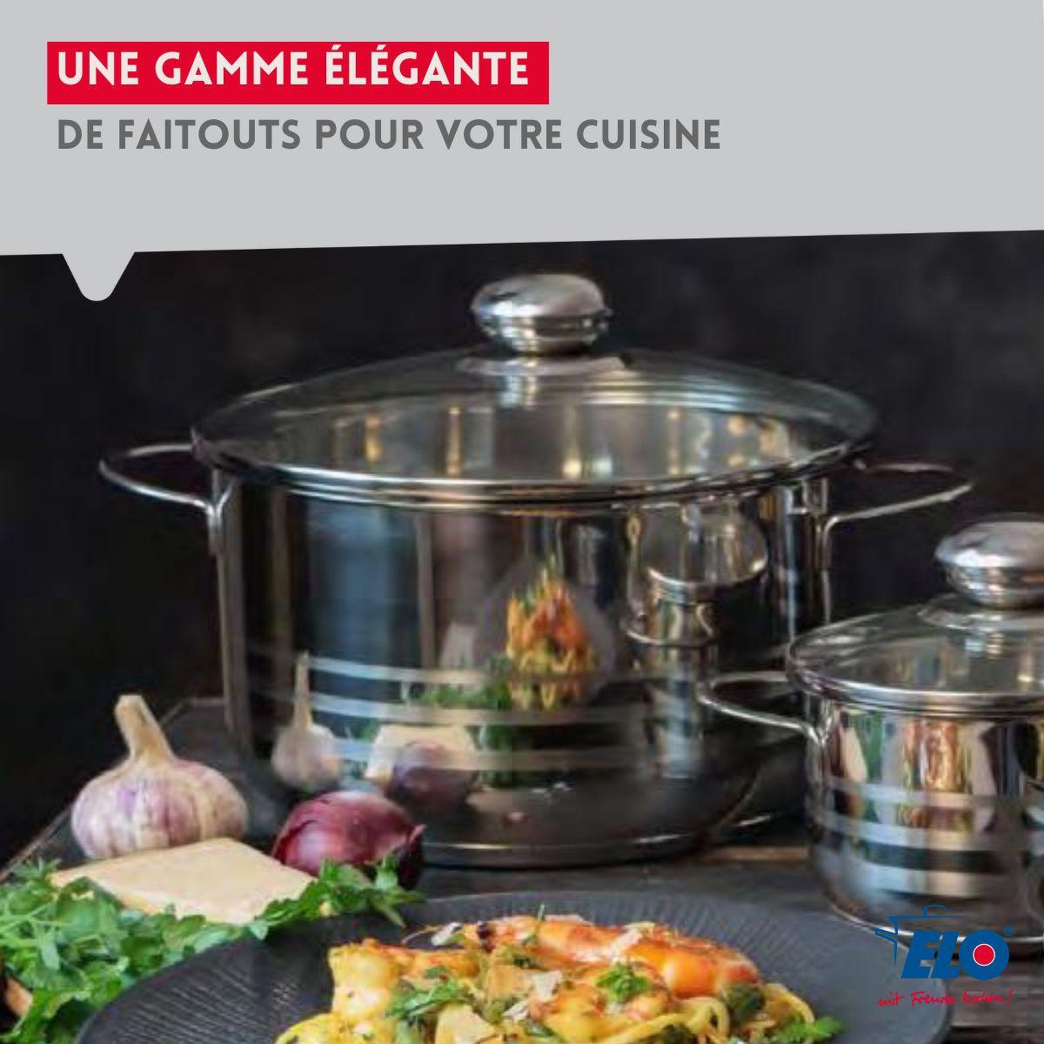 Voir la diapositive 5 : ELO Ensemble de 2 poêles de cuisson 28 et 32 cm et 3 faitouts 12, 14 et 24 cm elo profi brillant