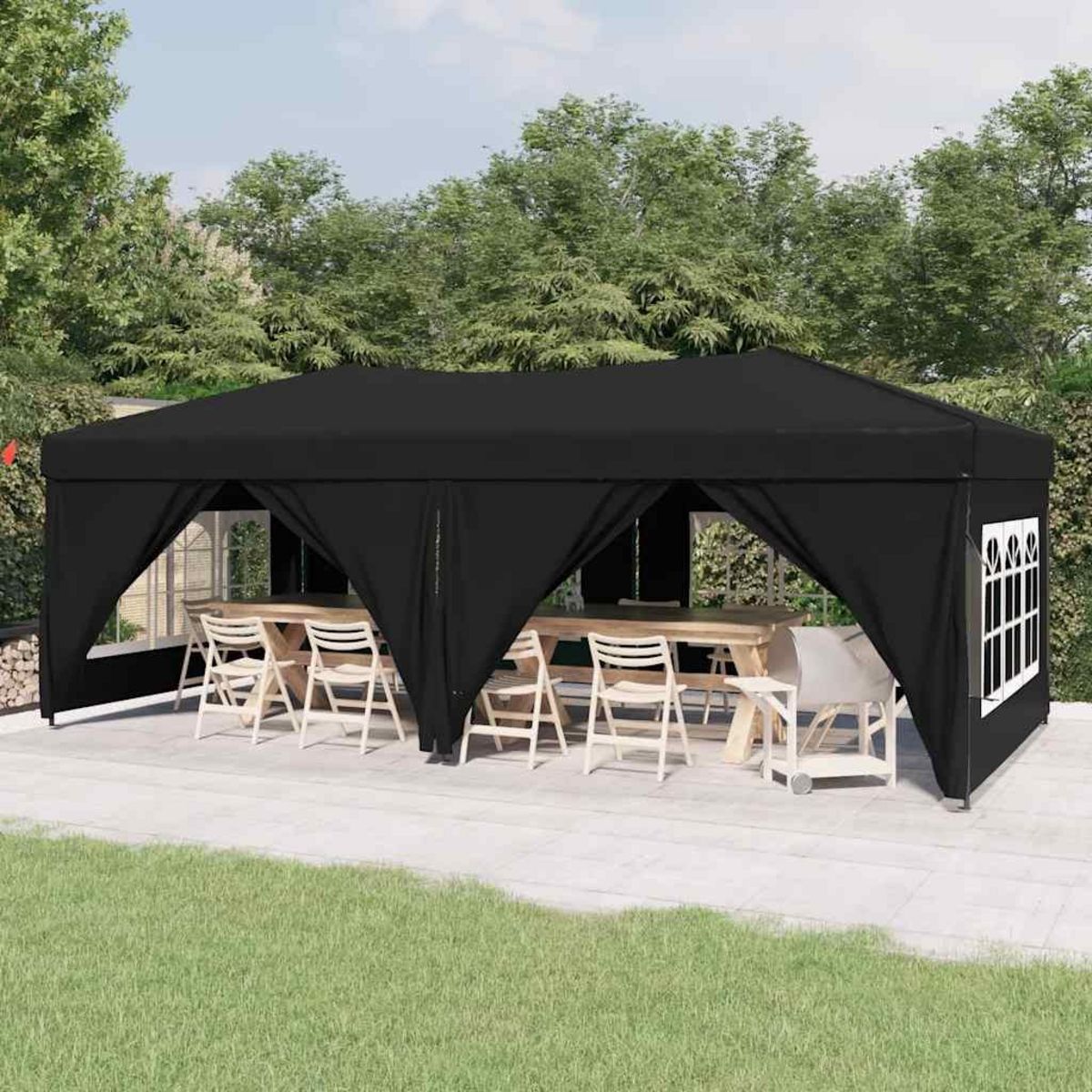 VIDAXL Tente de reception pliable avec parois Noir 3x6 m