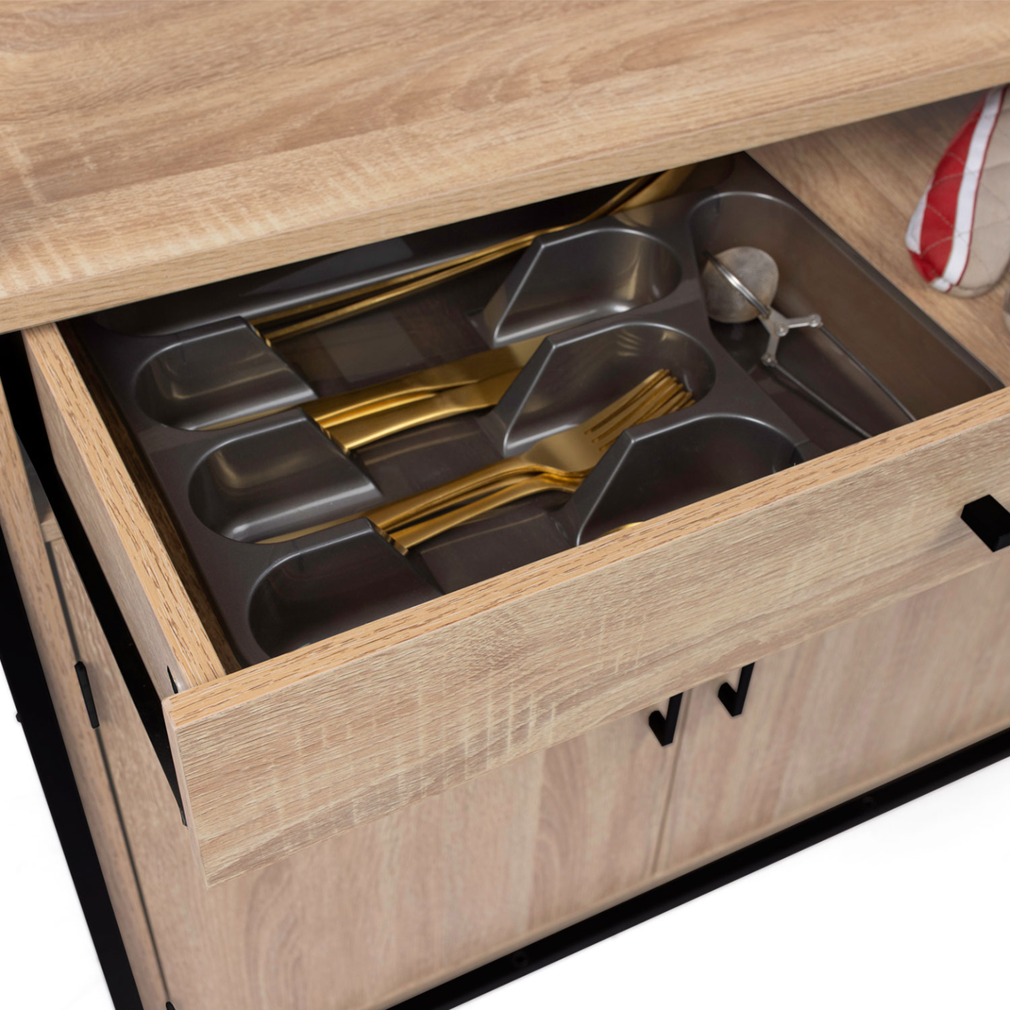 Voir la diapositive 6 : ID MARKET Buffet de cuisine 120 cm detroit meuble 6 portes design industriel + tiroir