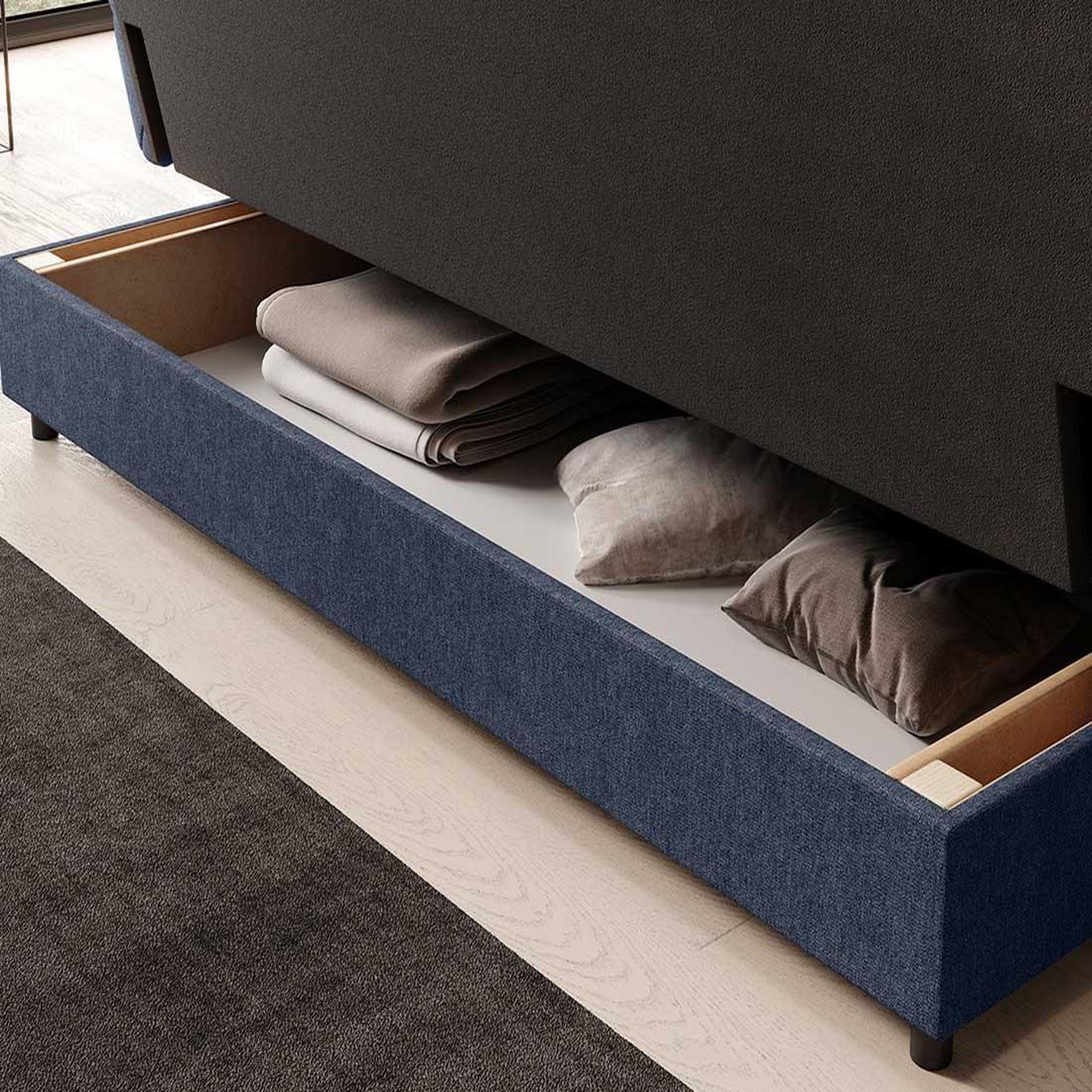 Voir la diapositive 4 : BEST MOBILIER Ezra - canapé convertible clic-clac 3 places avec coffre en tissu texturé