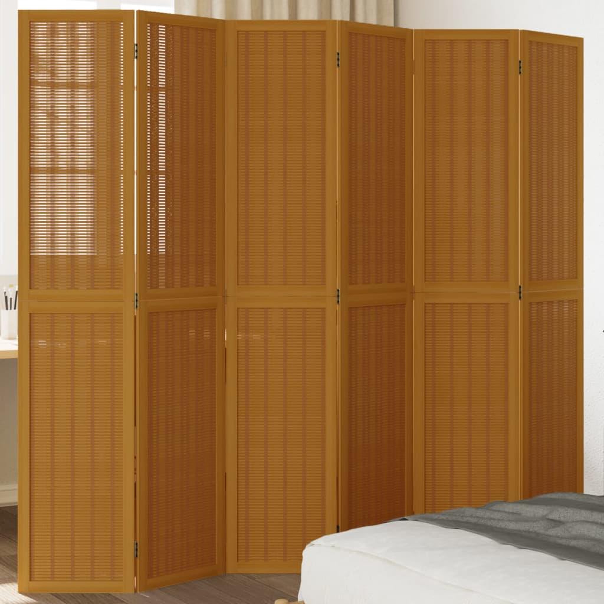 VIDAXL Cloison de separation 6 panneaux marron bois paulownia massif