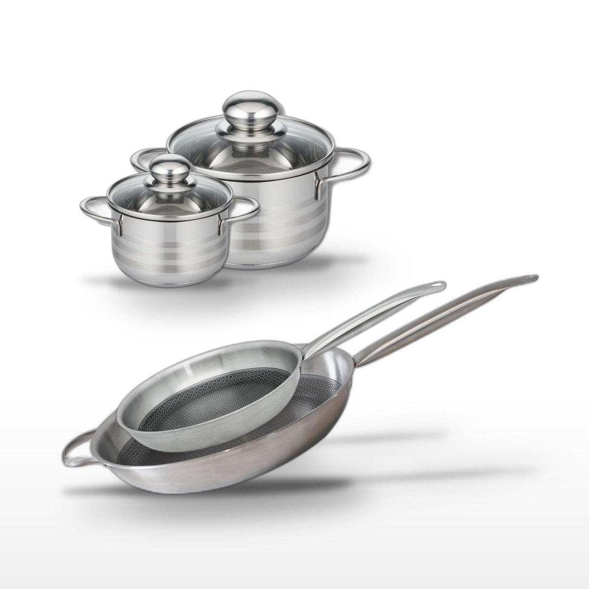 ELO Lot 2 Poêles 28/32 cm et 2 Faitouts 12/16 cm Elo Relief Solution