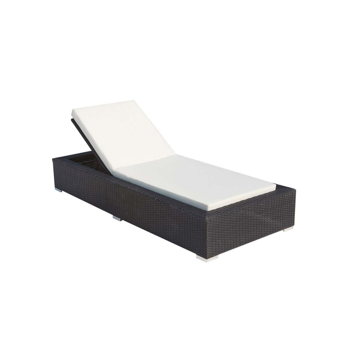 CONCEPT USINE Bain de soleil avec matelas en résine tressée noir et blanc SUNSHINE