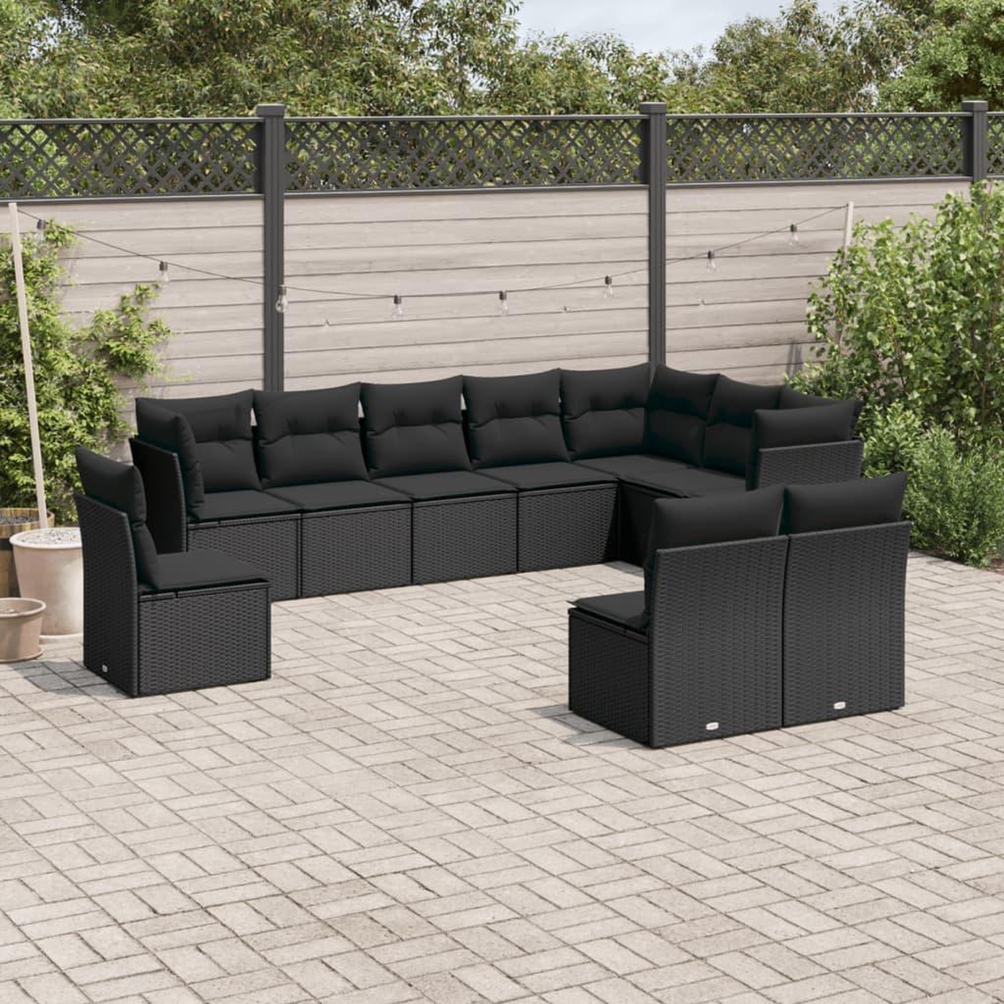 VIDAXL Salon de jardin 10 pcs avec coussins noir resine tressee