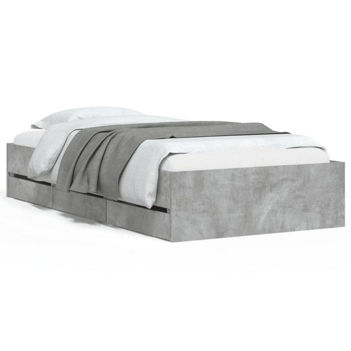 VIDAXL Cadre de lit avec tiroirs sans matelas gris beton 90x200 cm