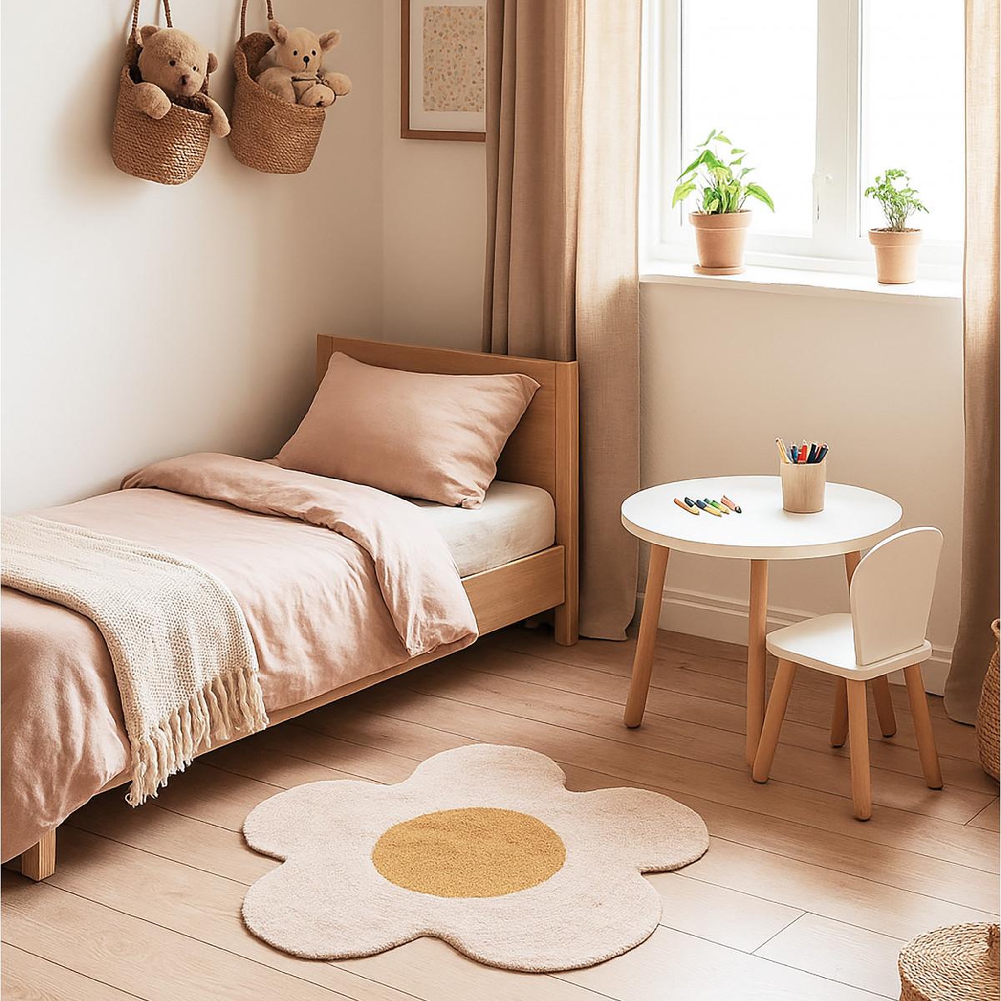 Voir la diapositive 2 : FUTURE HOME Tapis marguerite enfant en coton tufté 80x80cm