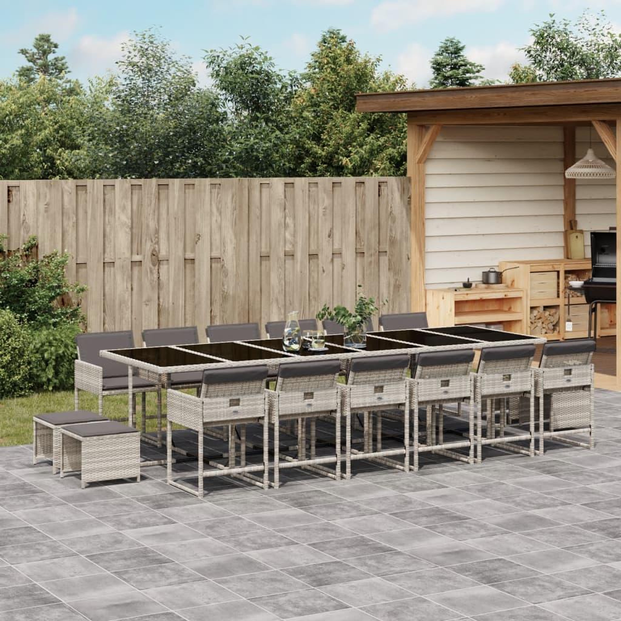 VIDAXL Ensemble a manger de jardin et coussins 17 pcs gris clair rotin