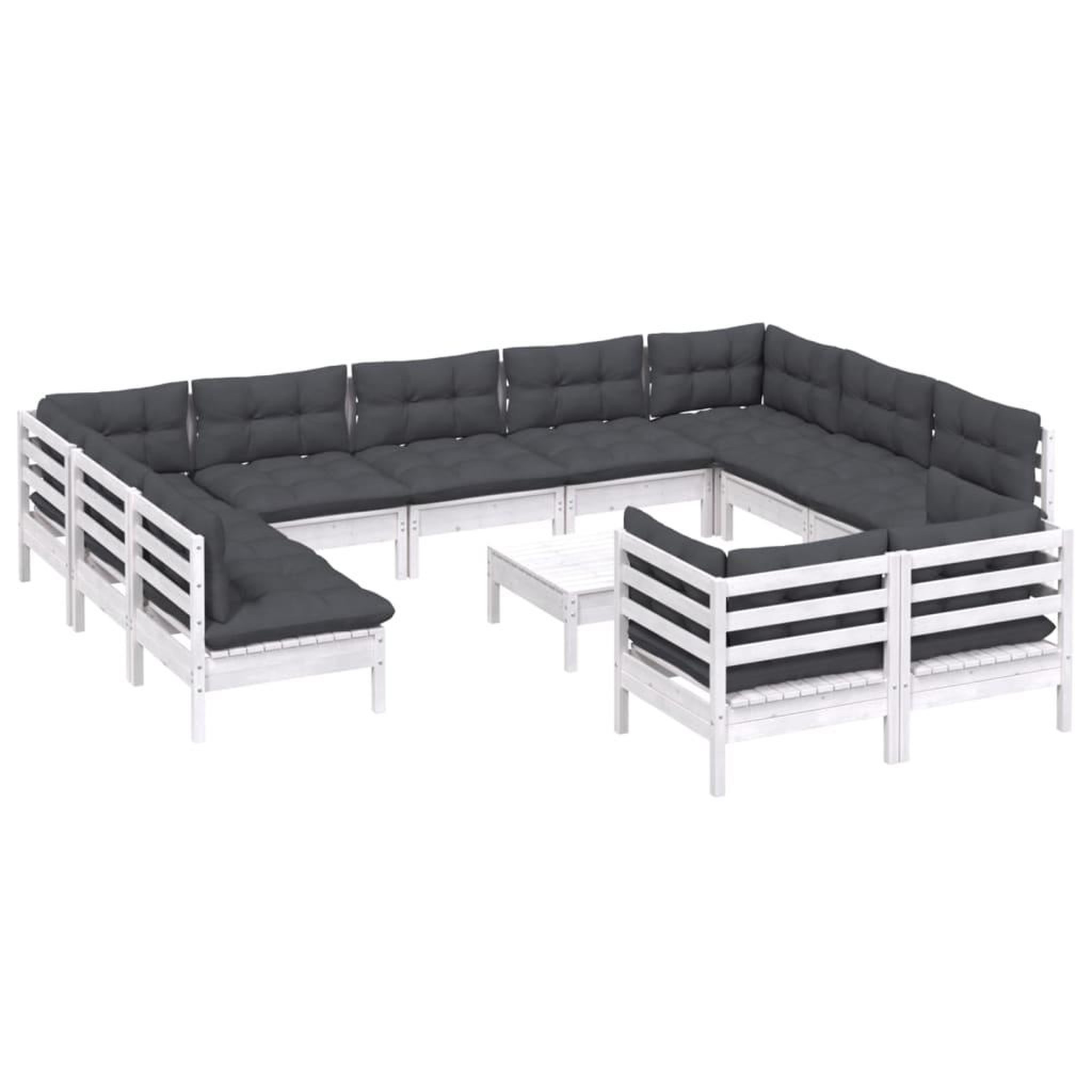 Voir la diapositive 3 : VIDAXL Salon de jardin 12 pcs avec coussins blanc bois de pin solide