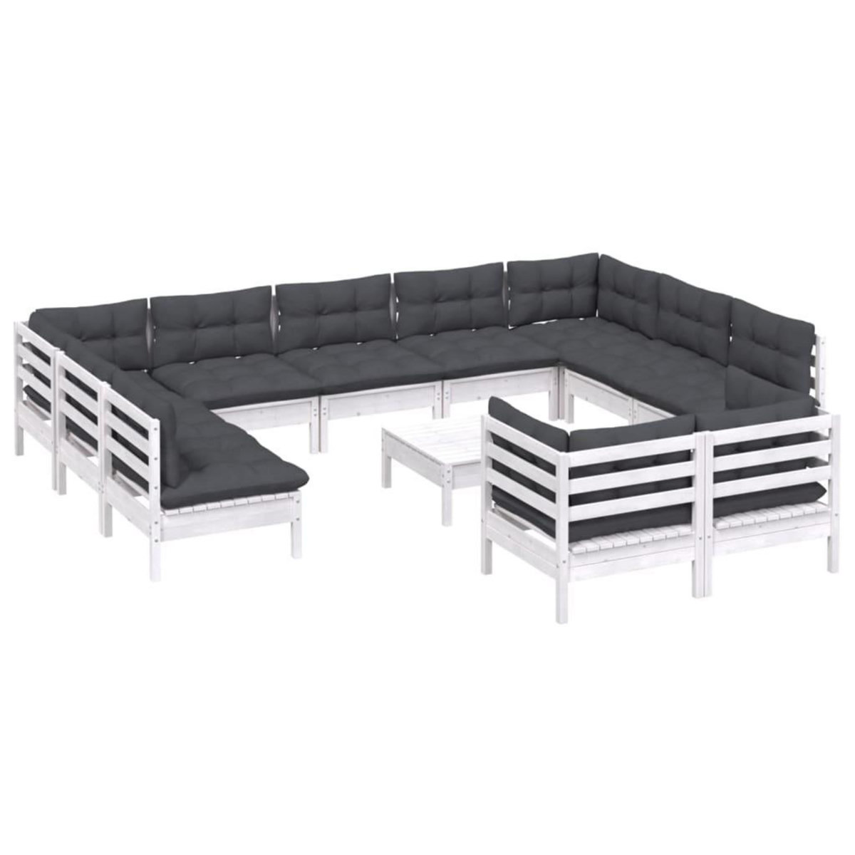 VIDAXL Salon de jardin 12 pcs avec coussins blanc bois de pin solide
