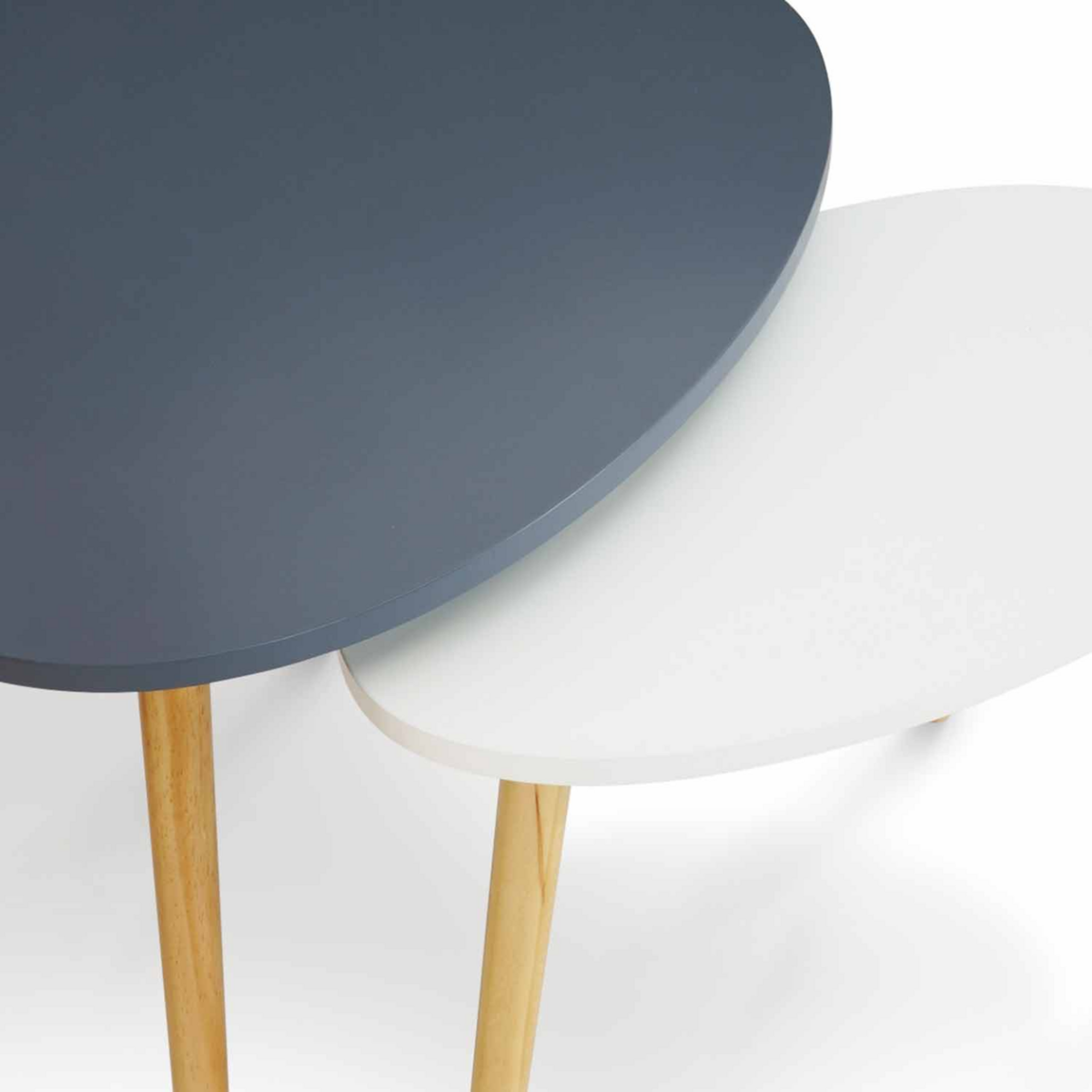 ID MARKET Lot de 2 tables basses gigognes GAIA laquées blanc gris scandinave