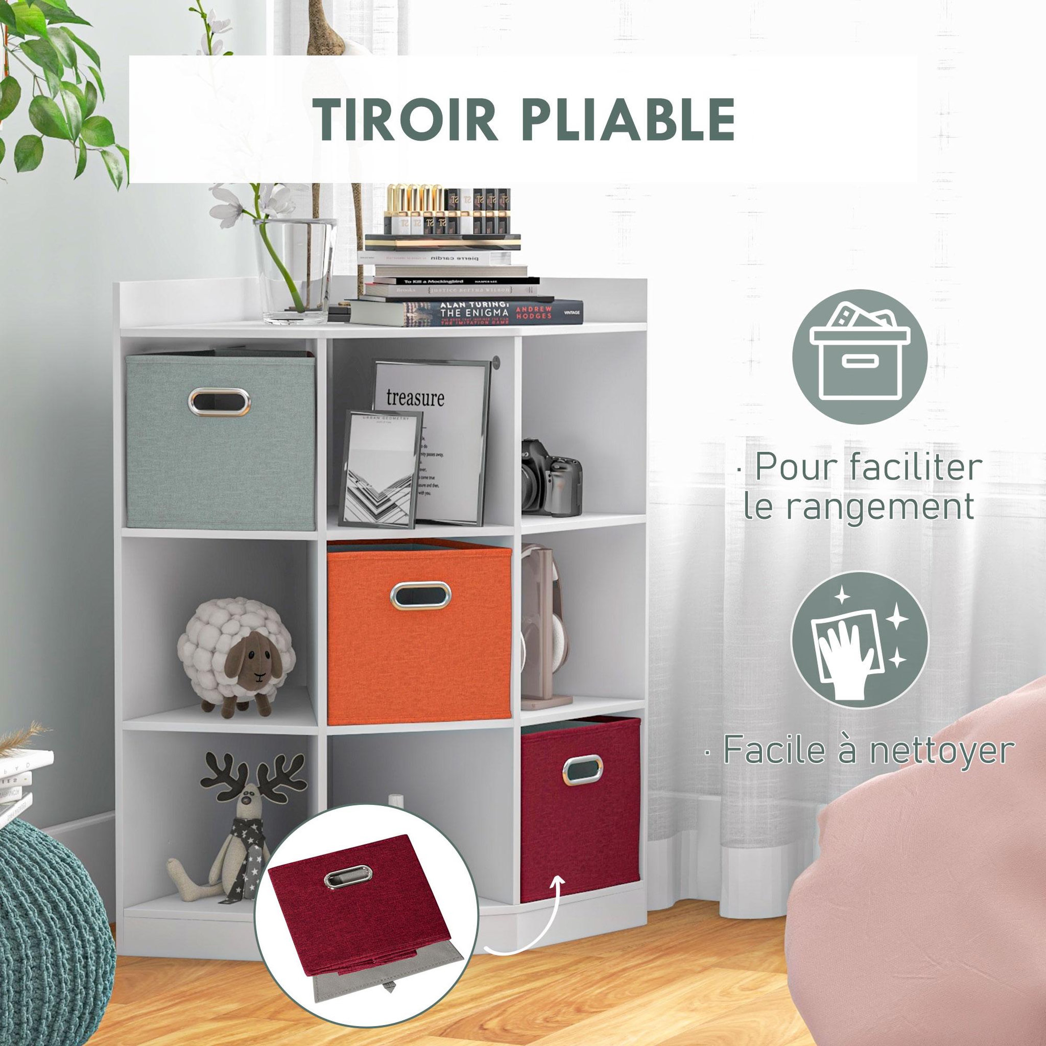 Voir la diapositive 5 : HOMCOM Meuble de rangement d'angle unité de rangement 9 niches 3 tiroirs non tissé MDF blanc