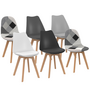 Voir la diapositive 1 : ID MARKET Lot de 6 chaises scandinaves SARA gris foncé, gris clair, blanc, noir et patchworks noirs, gris et blancs