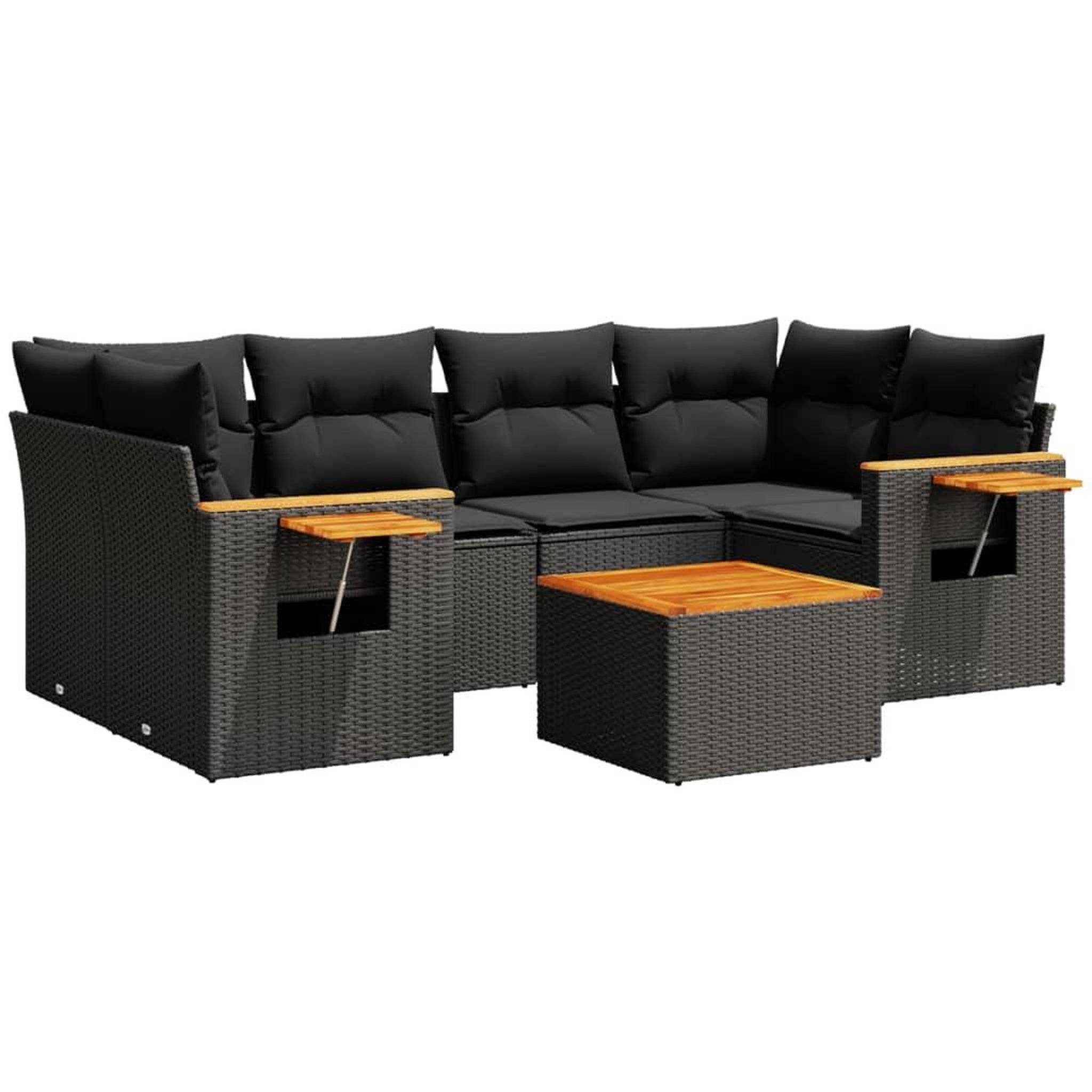 Voir la diapositive 2 : VIDAXL Salon de jardin 7 pcs avec coussins noir resine tressee