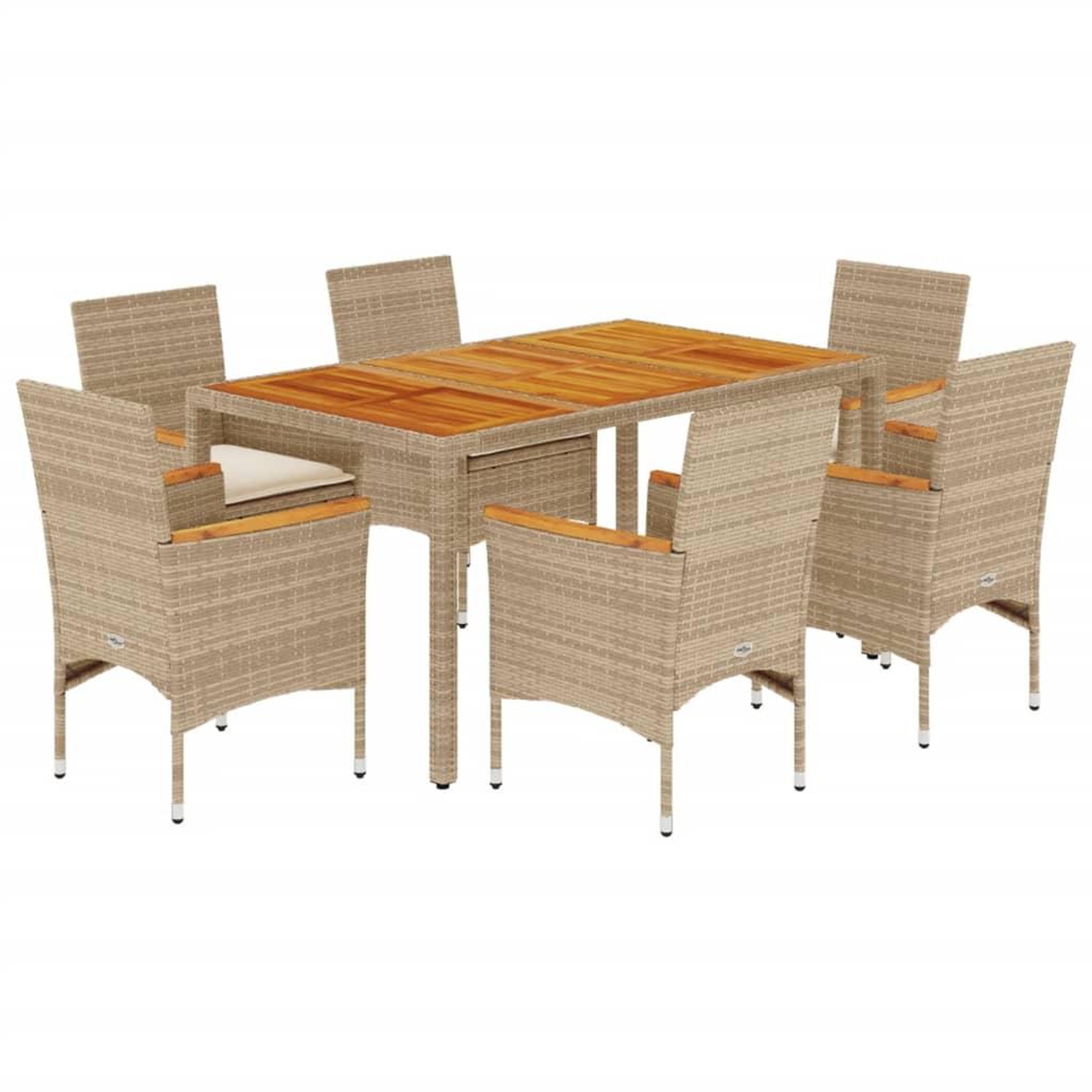 Voir la diapositive 2 : VIDAXL Ensemble a manger de jardin et coussins 7pcs beige rotin acacia