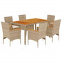 Voir la diapositive 2 : VIDAXL Ensemble a manger de jardin et coussins 7pcs beige rotin acacia