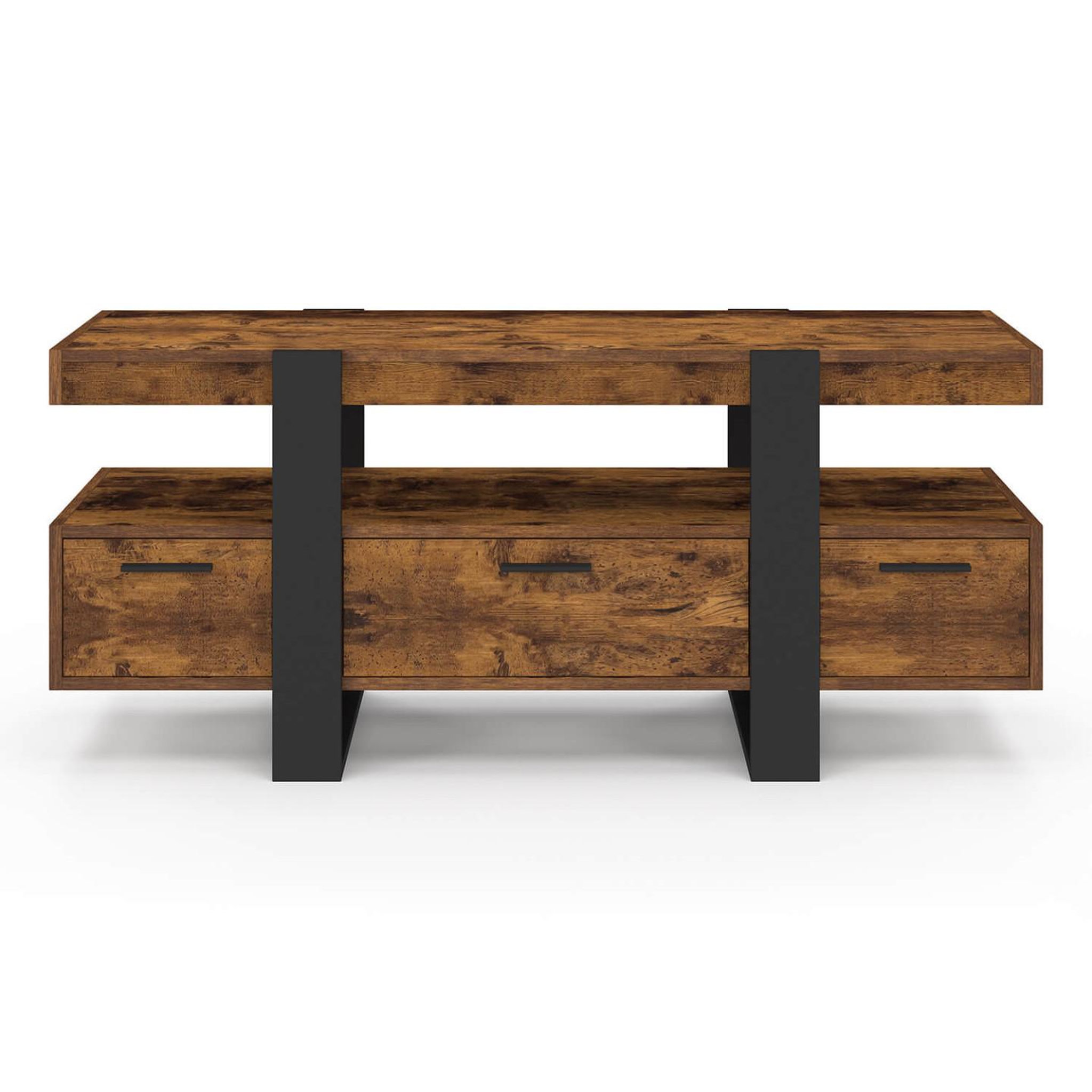 Voir la diapositive 3 : ID MARKET Meuble tv 116 cm phoenix avec tiroirs bois effet vieilli et noir
