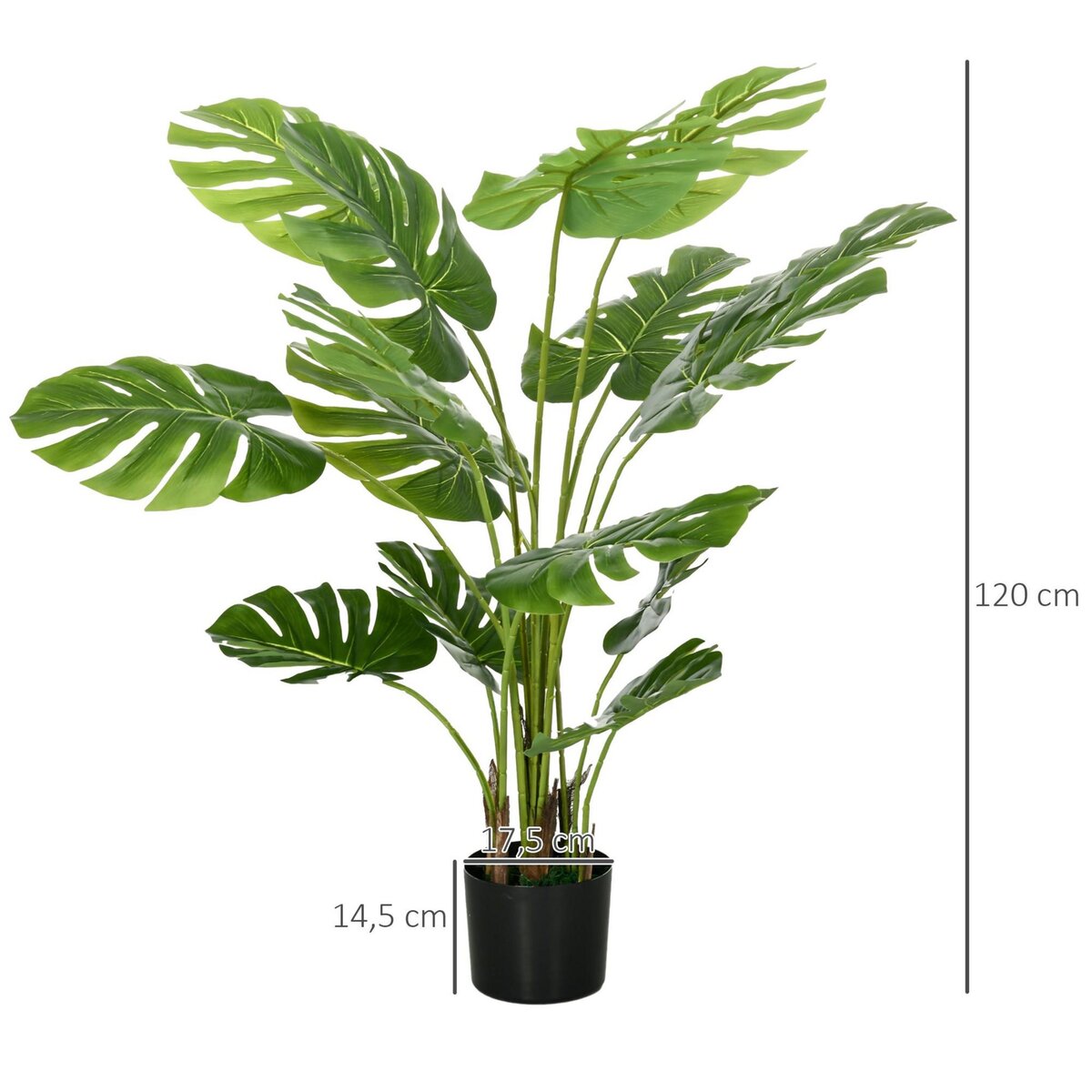 HOMCOM Lot de 2 plantes artificielles Monstera H. 120 cm tronc branches lichen feuilles de tortue grand réalisme pots inclus