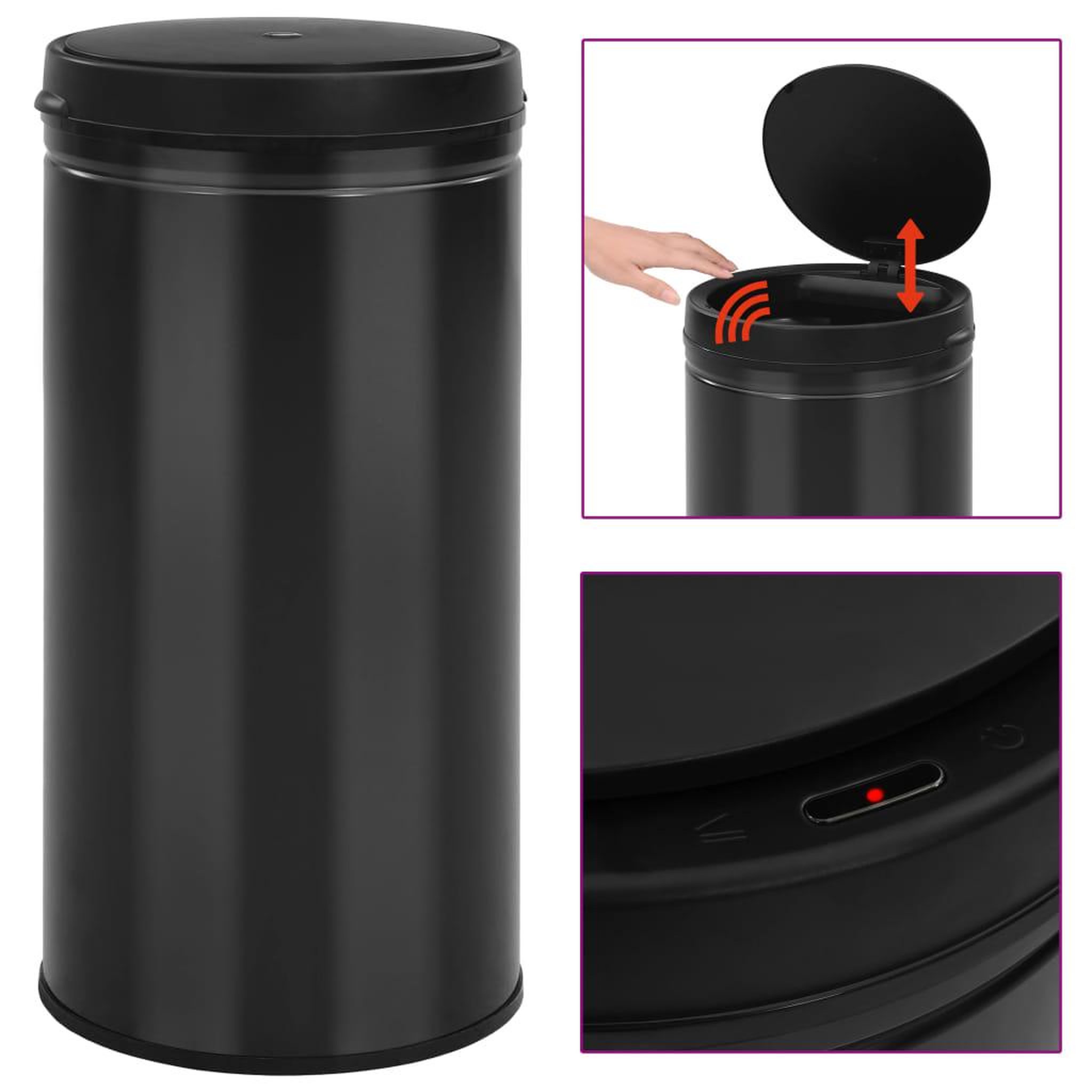Voir la diapositive 1 : VIDAXL Poubelle a capteur automatique 70 L Acier au carbone Noir