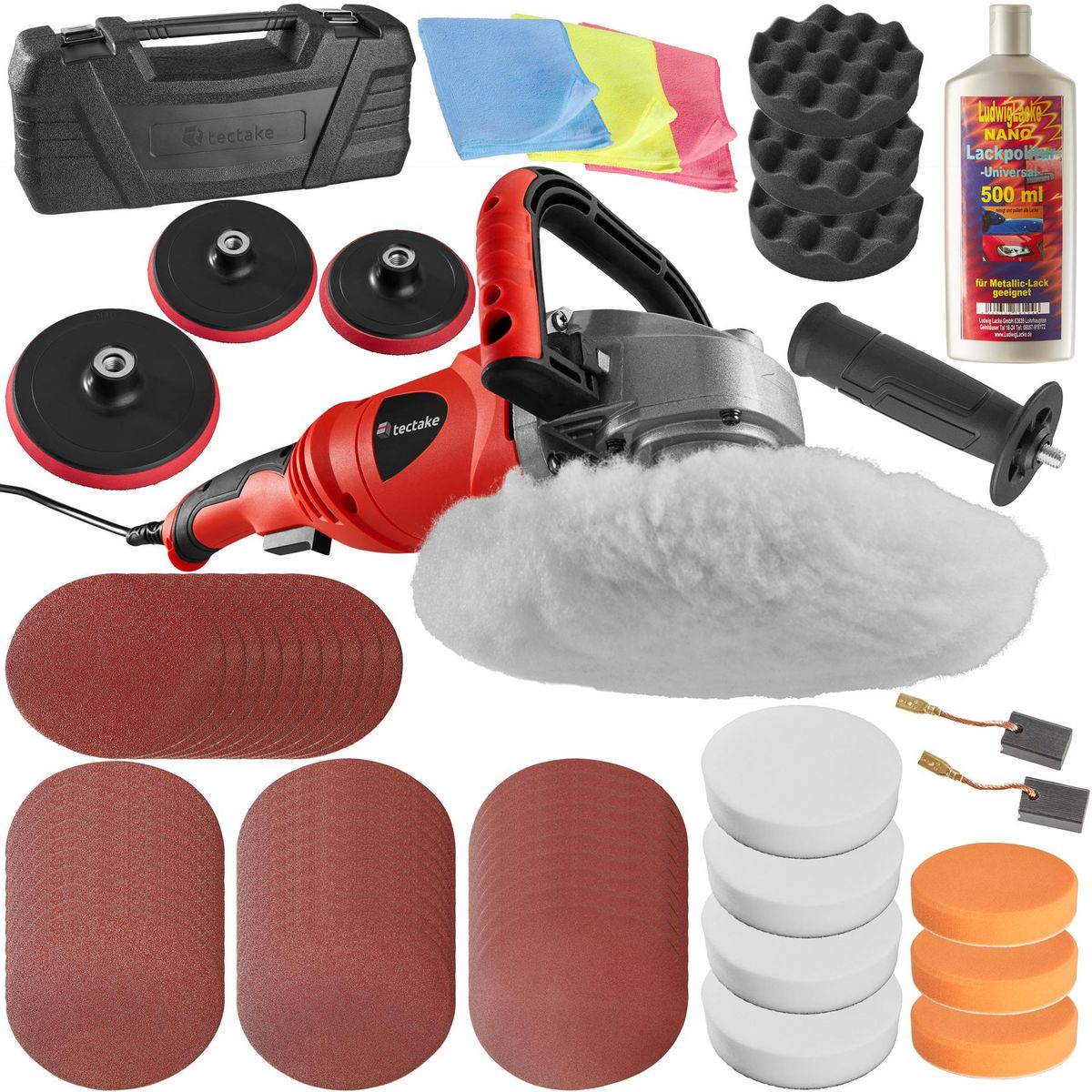 tectake Lustreuse Polisseuse Rotative avec 57 Accessoires 1400 W rouge