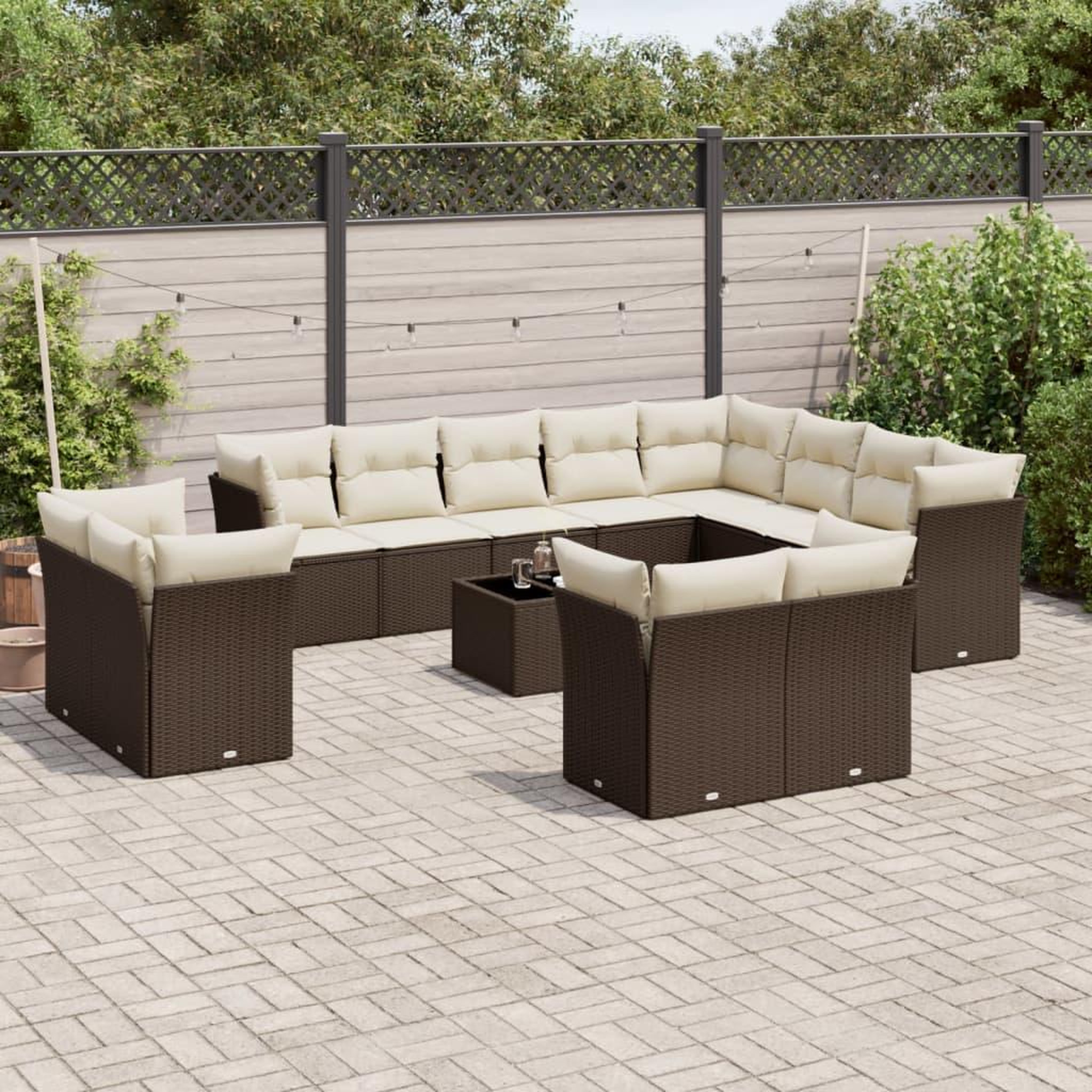 VIDAXL Salon de jardin avec coussins 13 pcs marron resine tressee