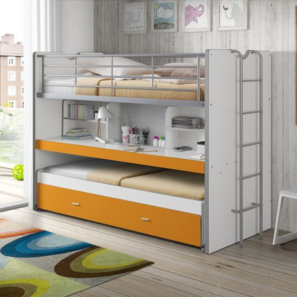 Paris Prix Lit Superposé Enfant  Bonny  90x200cm Orange