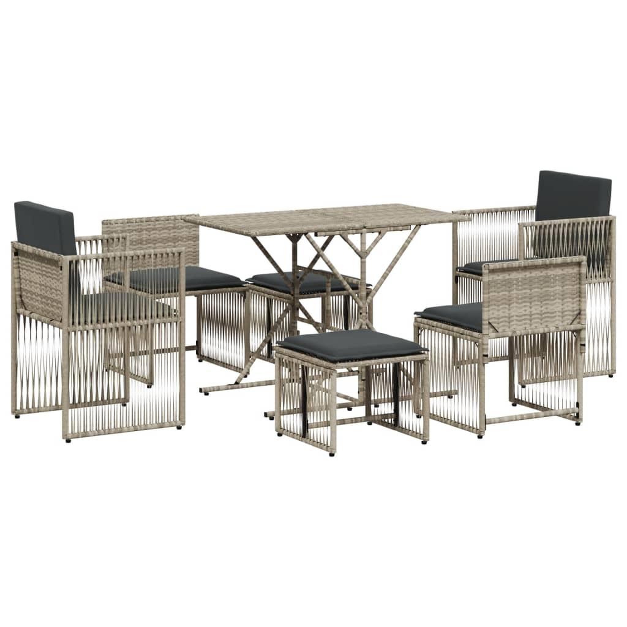 Voir la diapositive 2 : VIDAXL Ensemble a manger de jardin et coussins 7 pcs gris clair rotin