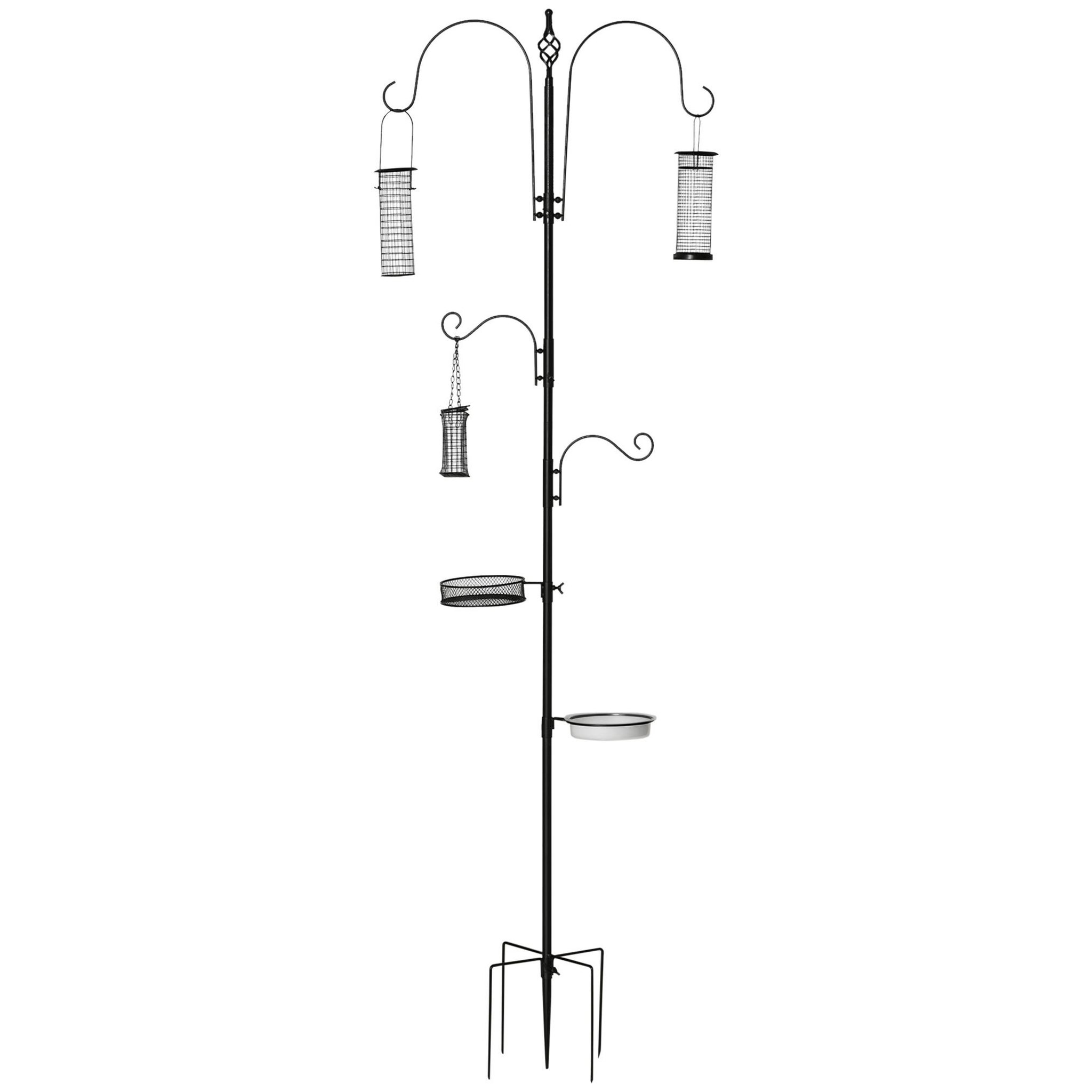 PAWHUT Station d'alimentation pour oiseaux en acier H.208cm 4 crochets contenant eau nourriture