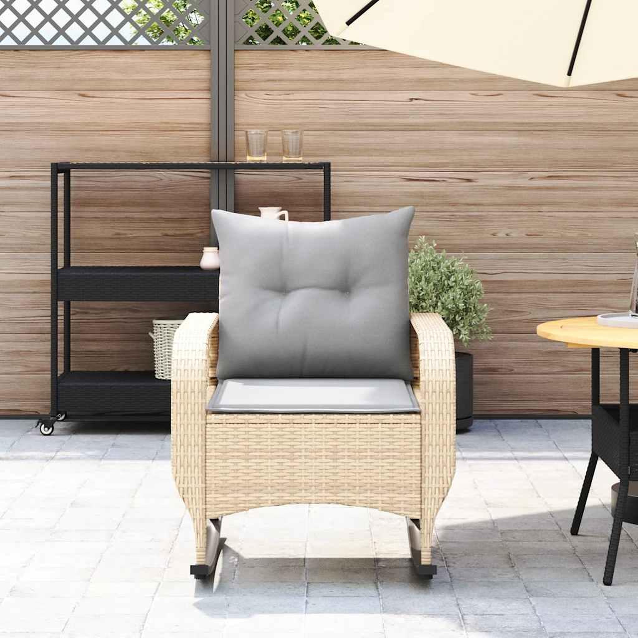 Voir la diapositive 3 : VIDAXL Chaise a bascule de jardin avec coussins beige resine tressee
