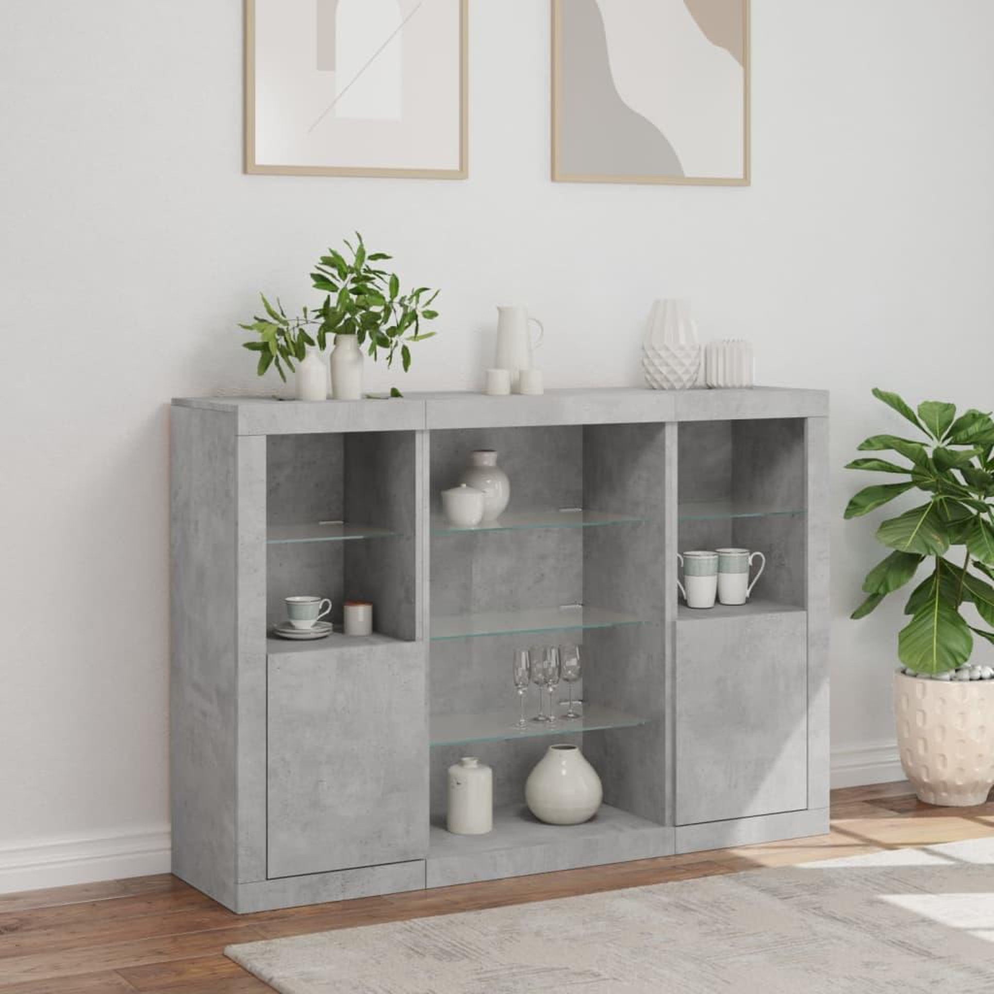 Voir la diapositive 4 : VIDAXL Buffets avec lumieres LED 3 pcs gris beton bois d'ingenierie